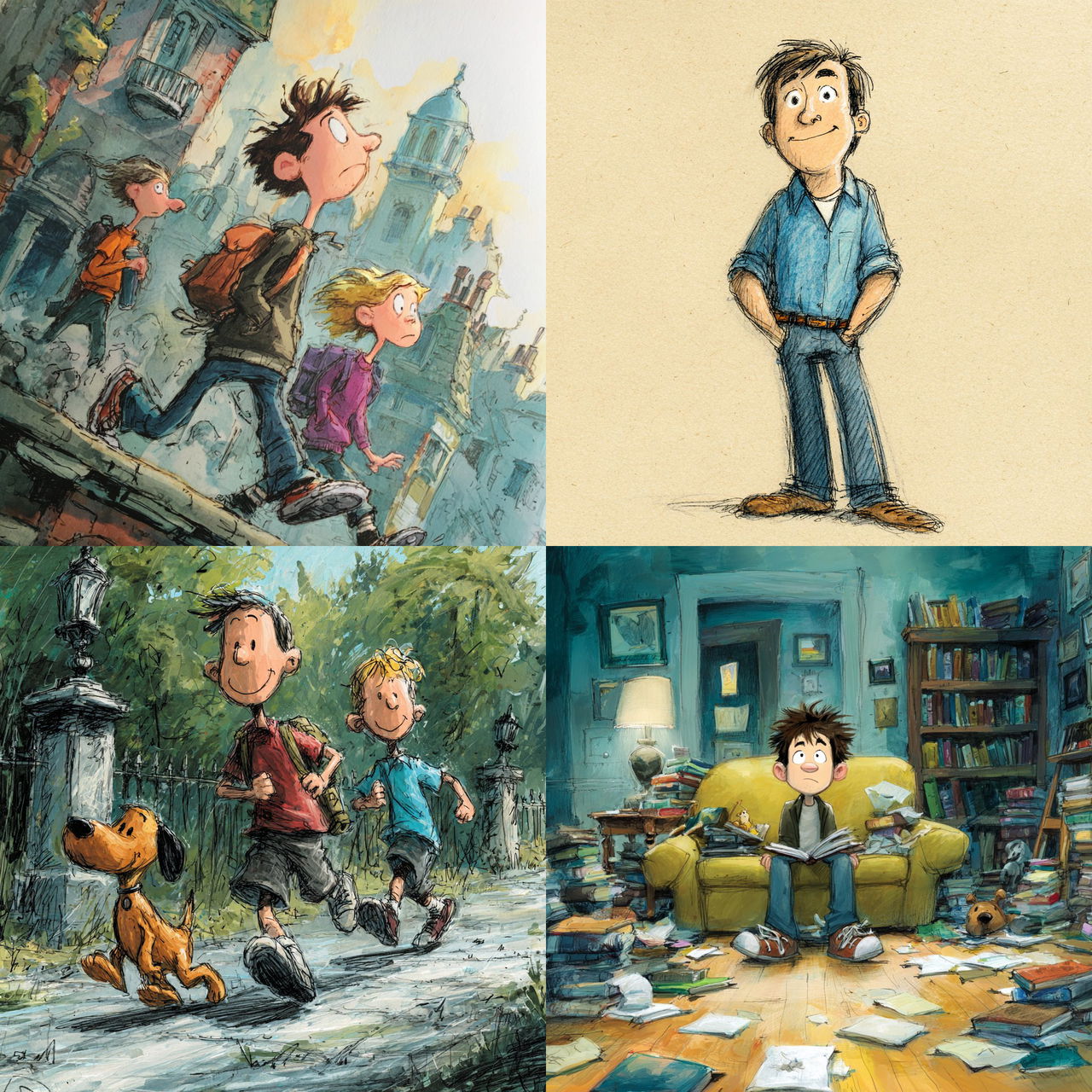 Jeff Kinney style, Midjourney V7, render 1 of 4