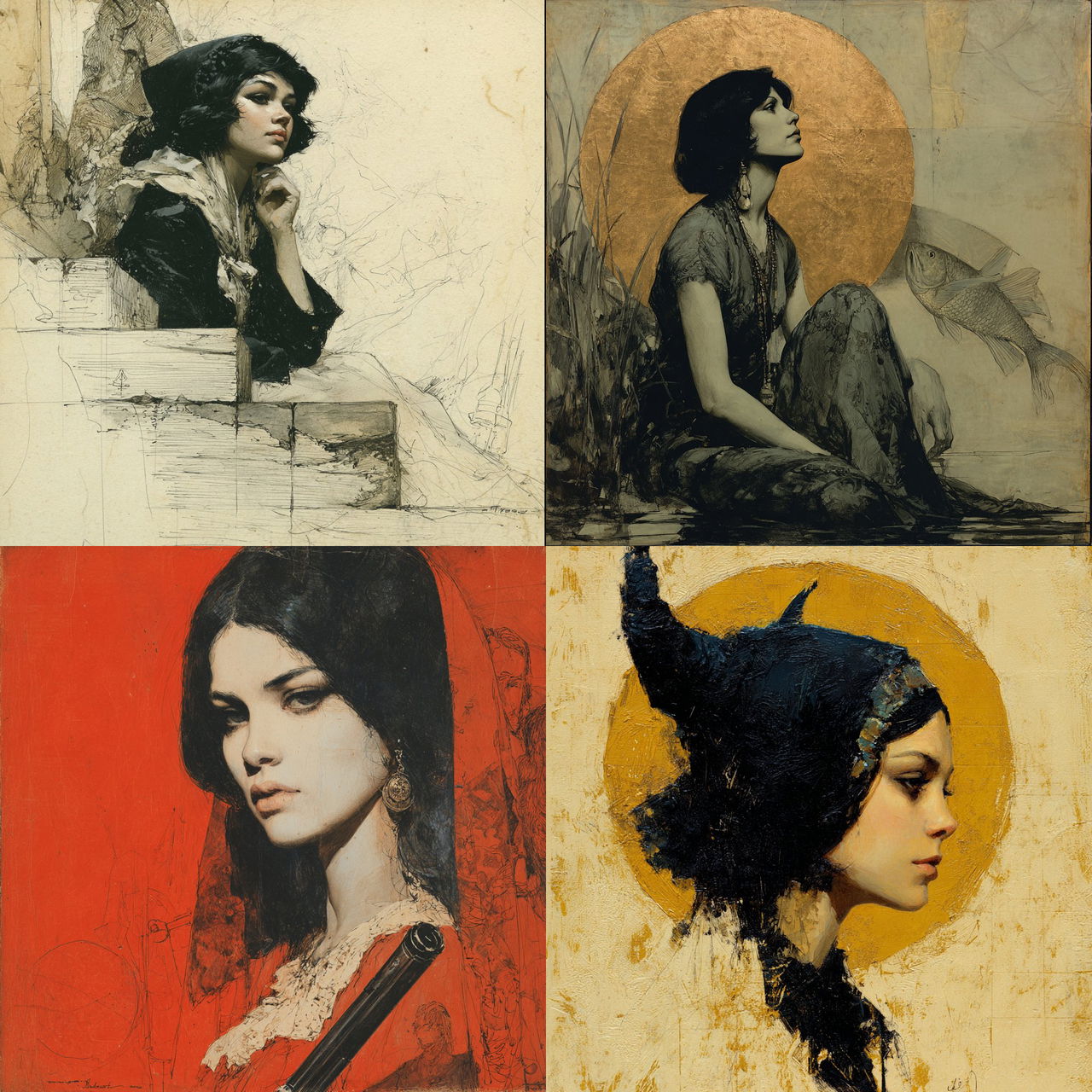 Jeffrey Catherine Jones style, Midjourney V7, render 1 of 4