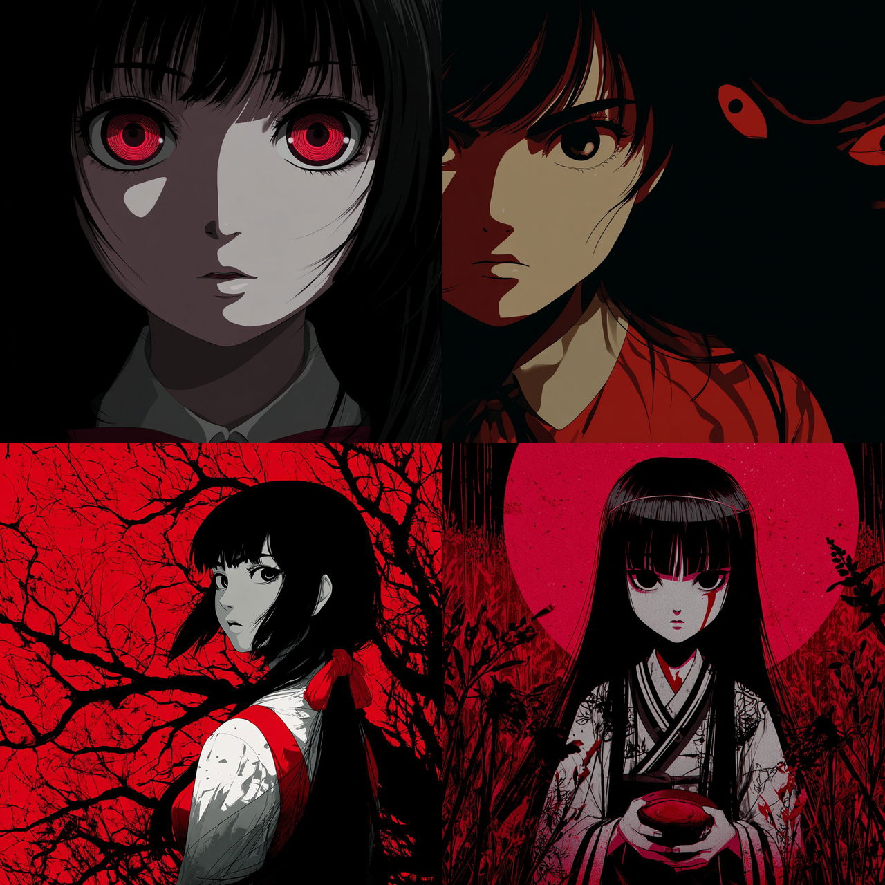 Jigoku Shoujo style, Midjourney V7, render 1 of 4