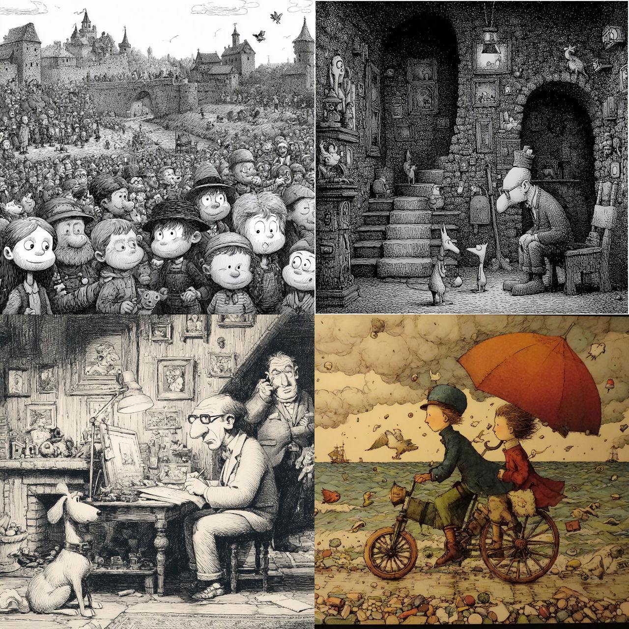 Quino style, Midjourney V7, render 1 of 4