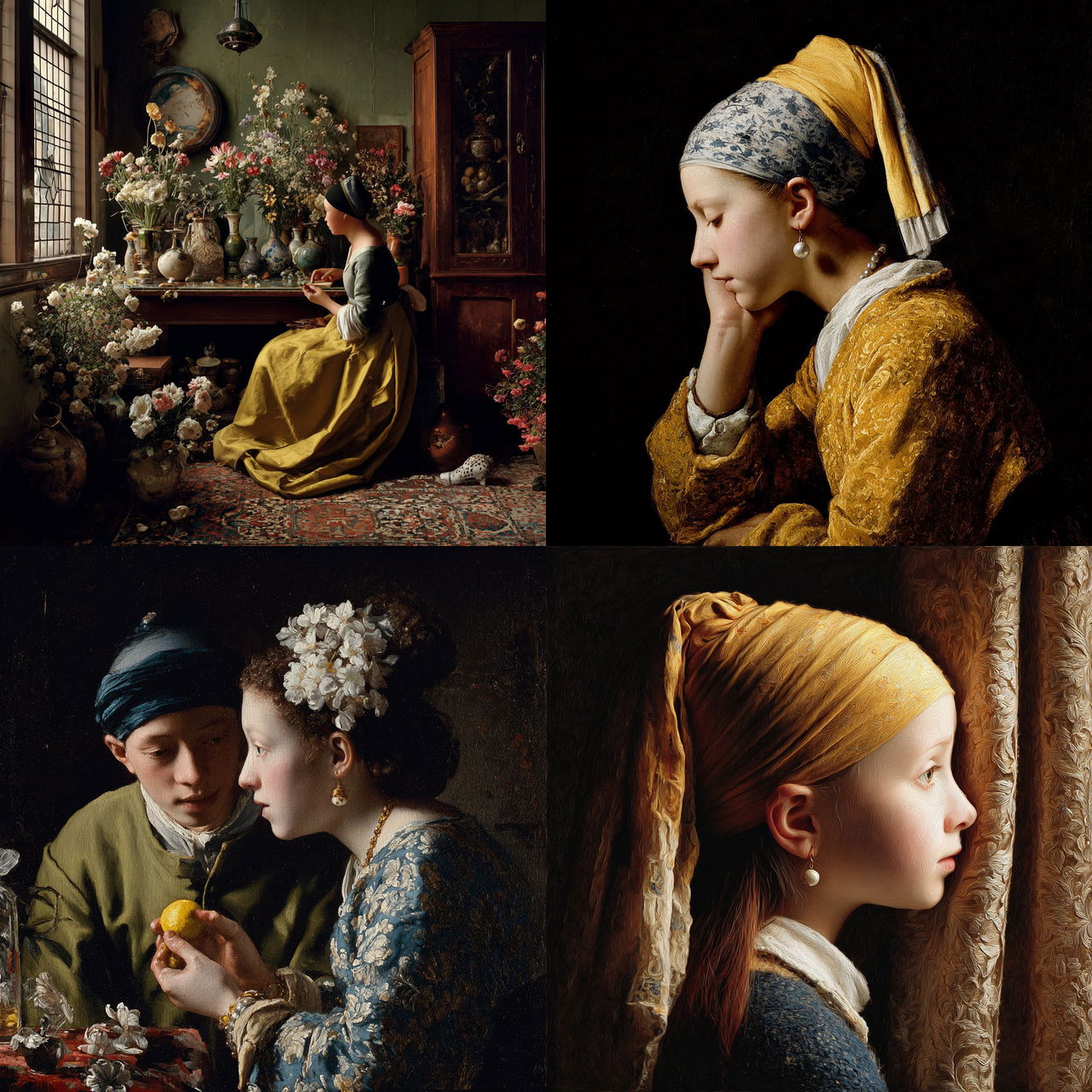 Johannes Vermeer style, Midjourney V7, render 1 of 4