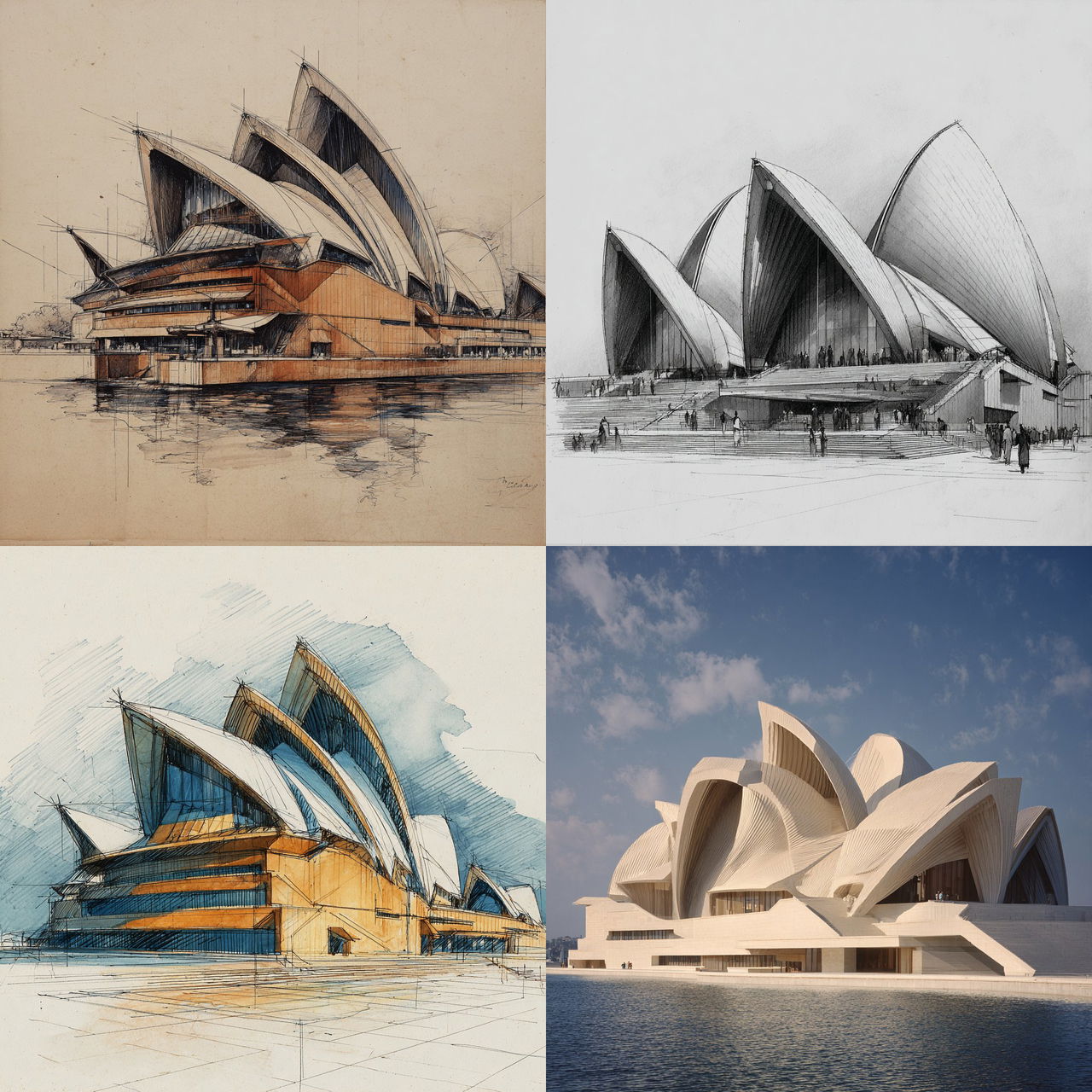 Jorn Utzon style, Midjourney V7, render 1 of 4