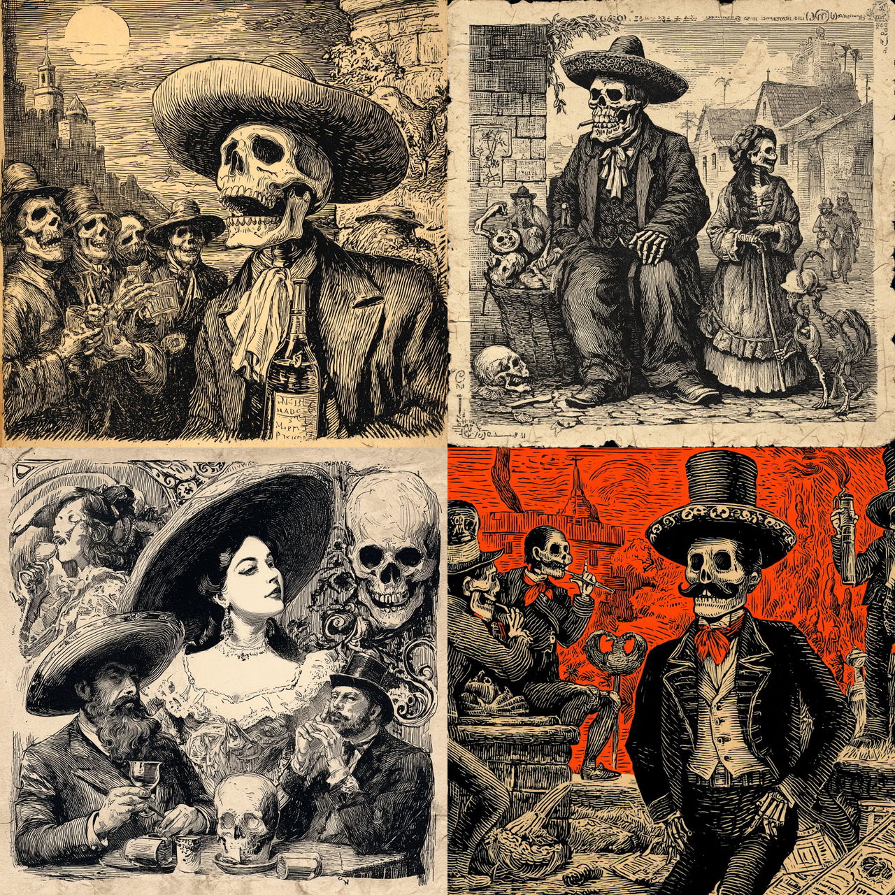 Jose Guadalupe Posada style, Midjourney V7, render 1 of 4