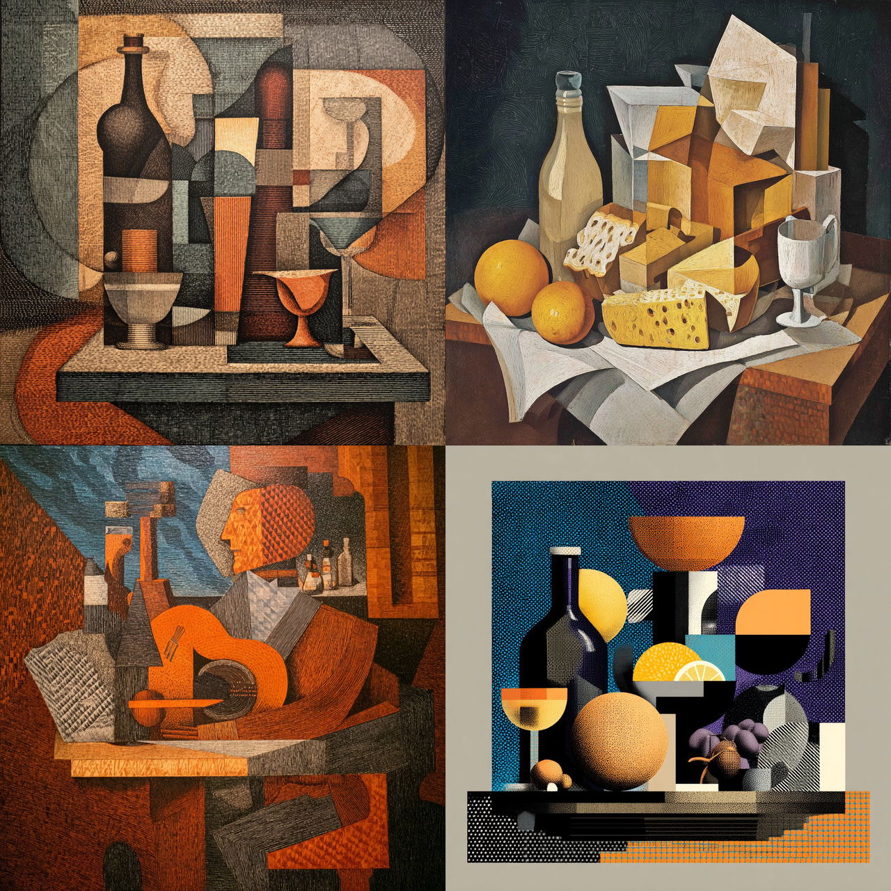 Juan Gris style, Midjourney V7, render 1 of 4