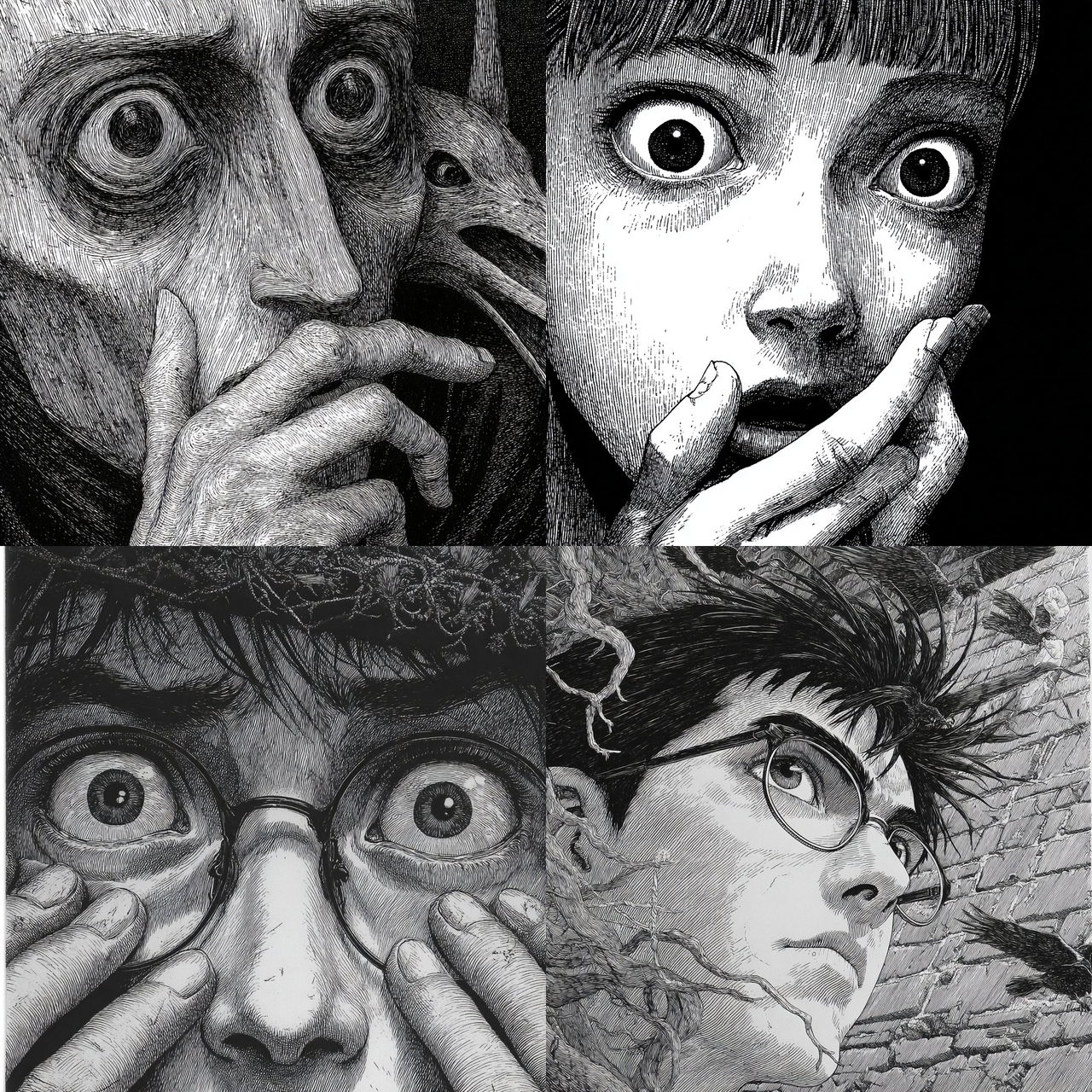 Junji Ito style, Midjourney V7, render 1 of 4