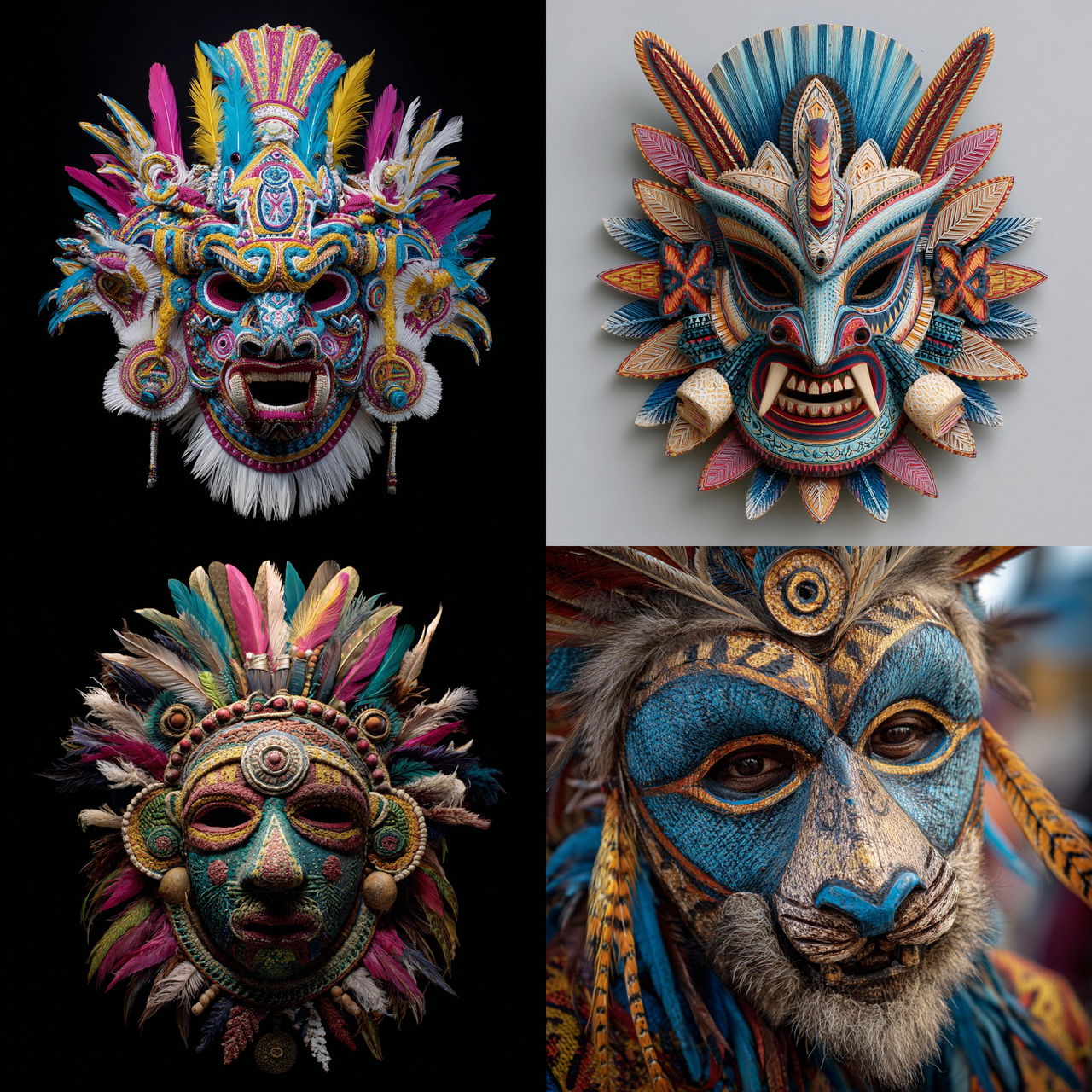 Junkanoo mask style, Midjourney V7, render 1 of 4