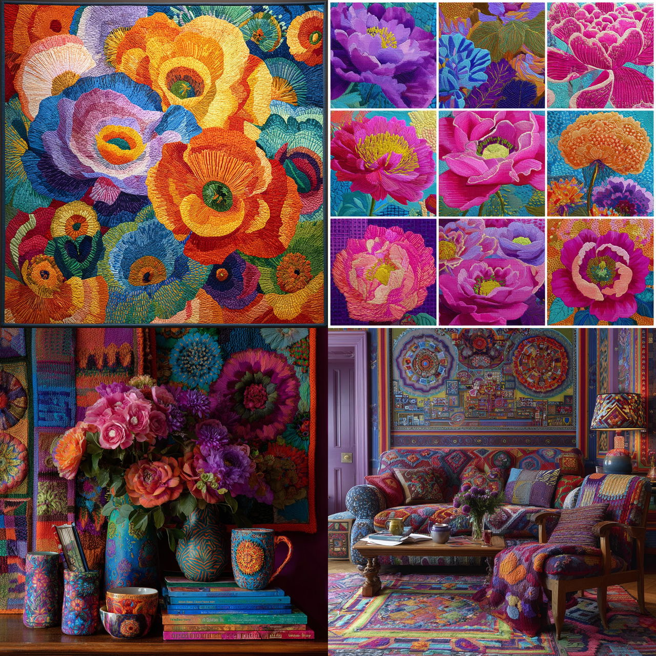 Kaffe Fassett style, Midjourney V7, render 1 of 4