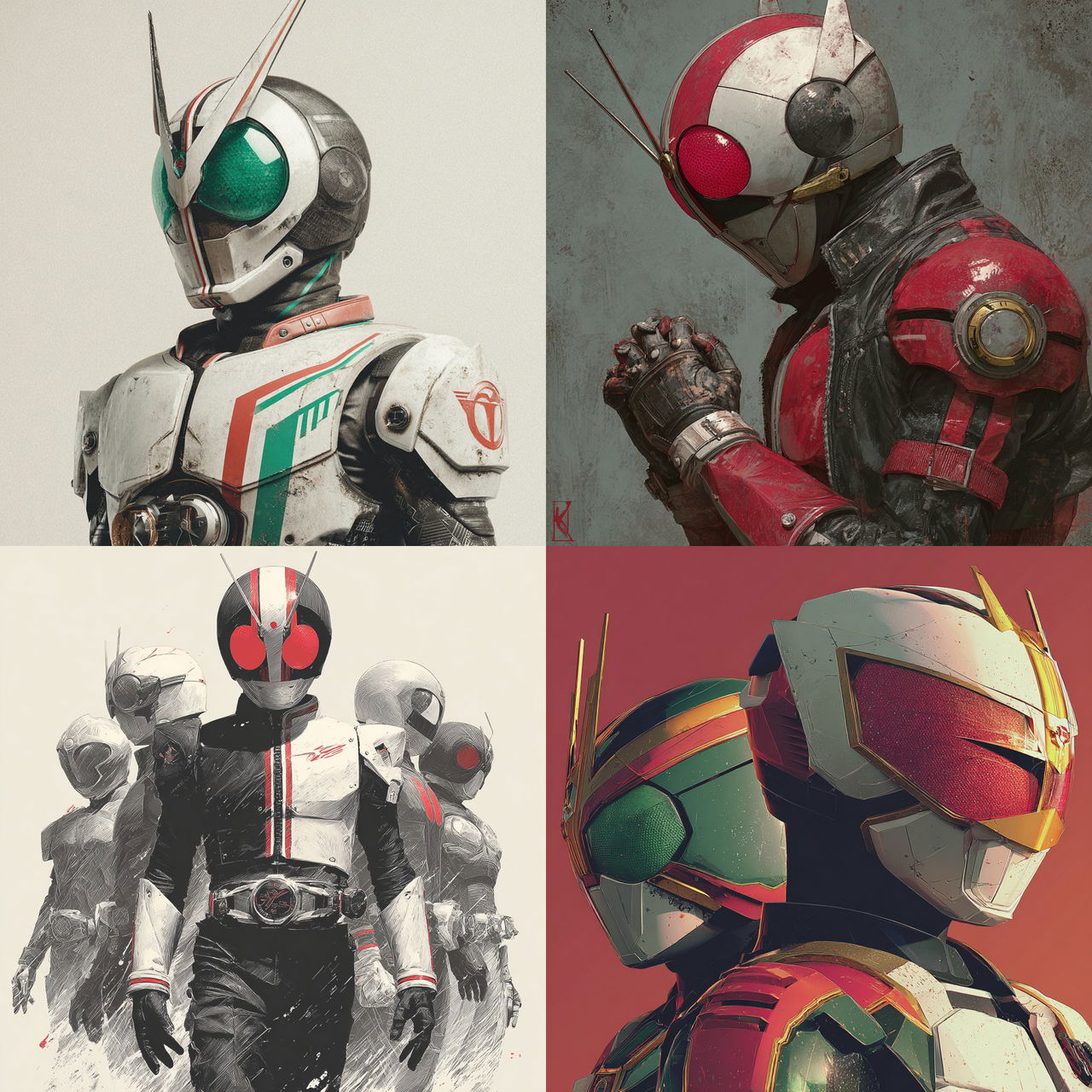 Kamen Rider style, Midjourney V7, render 1 of 4