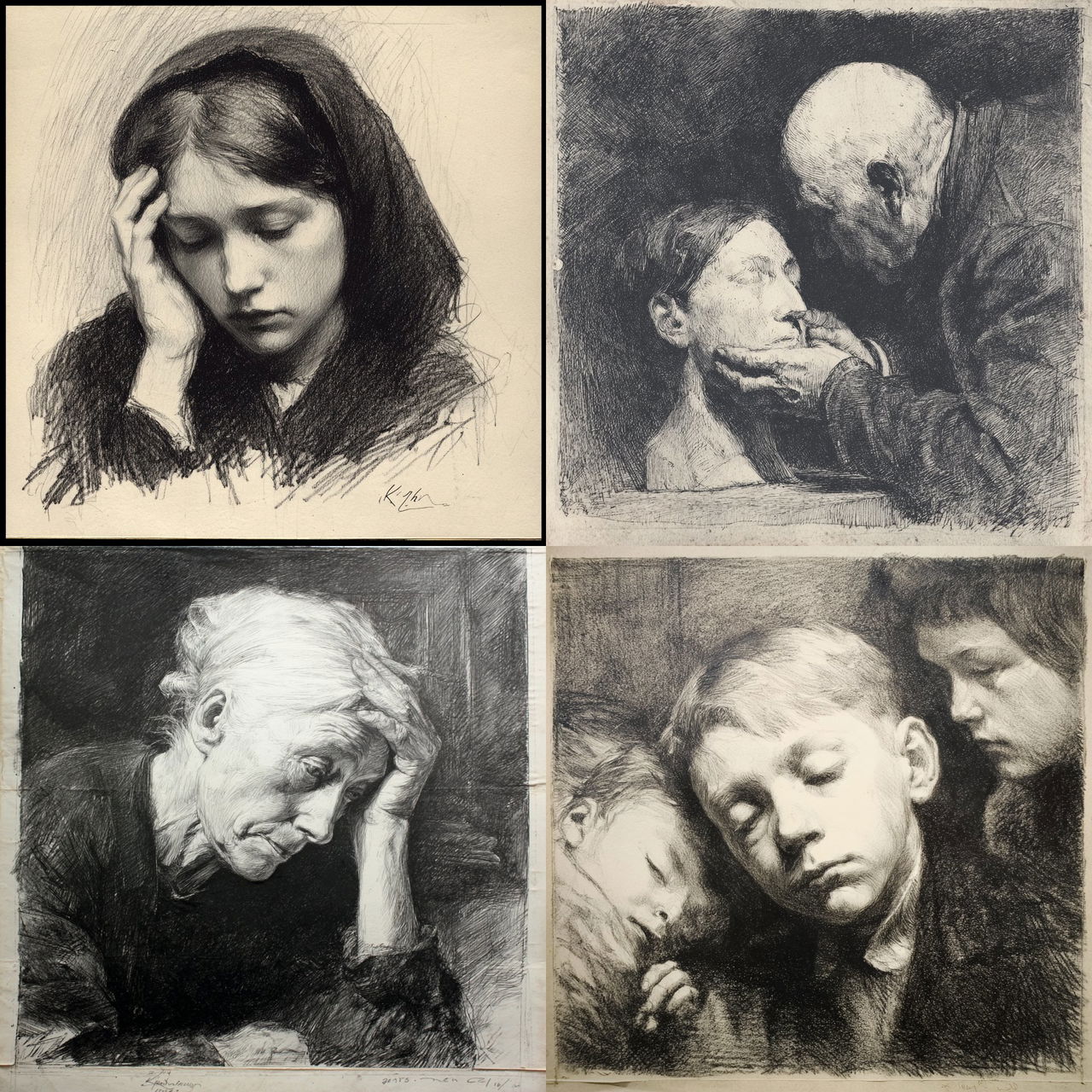 Kathe Kollwitz style, Midjourney V7, render 1 of 4