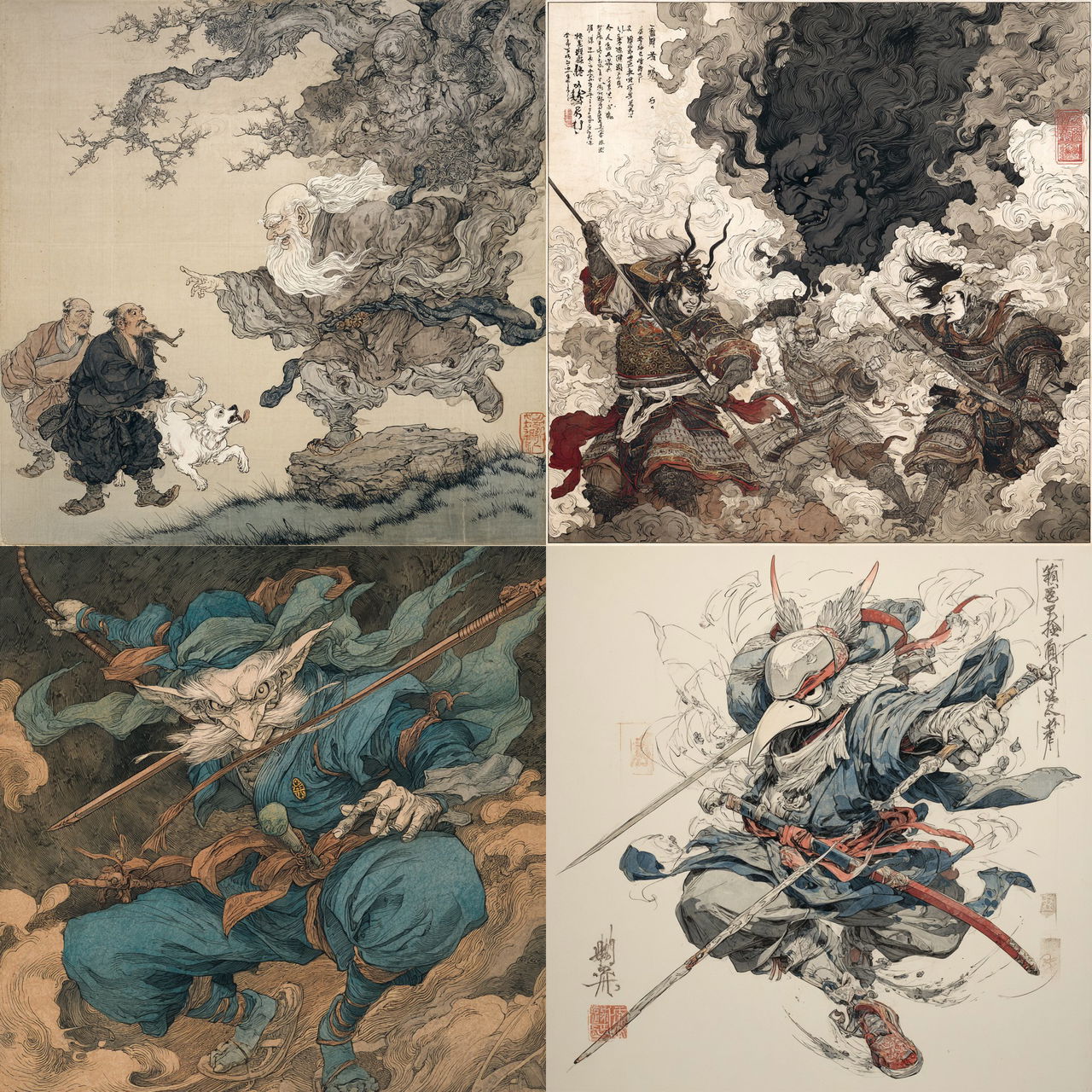 Kawanabe Kyosai style, Midjourney V7, render 1 of 4