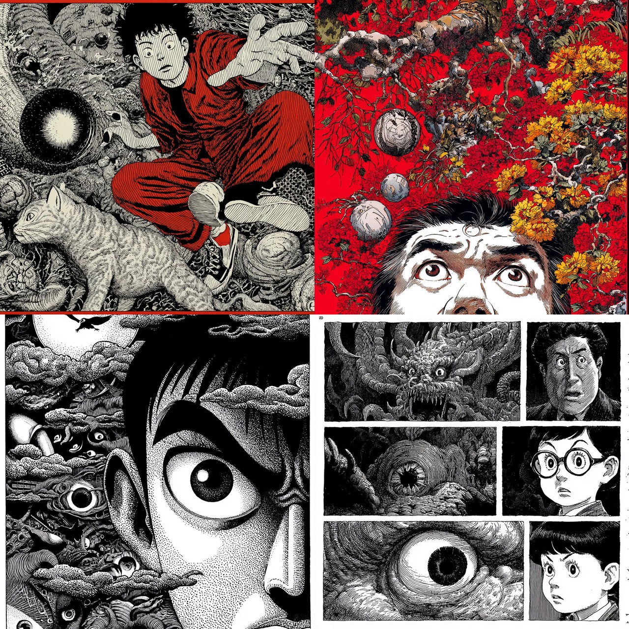 Kazuo Umezu style, Midjourney V7, render 1 of 4
