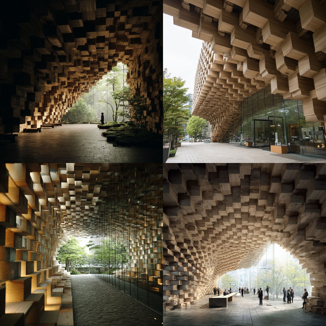 Kengo Kuma style, Midjourney V7, render 1 of 4