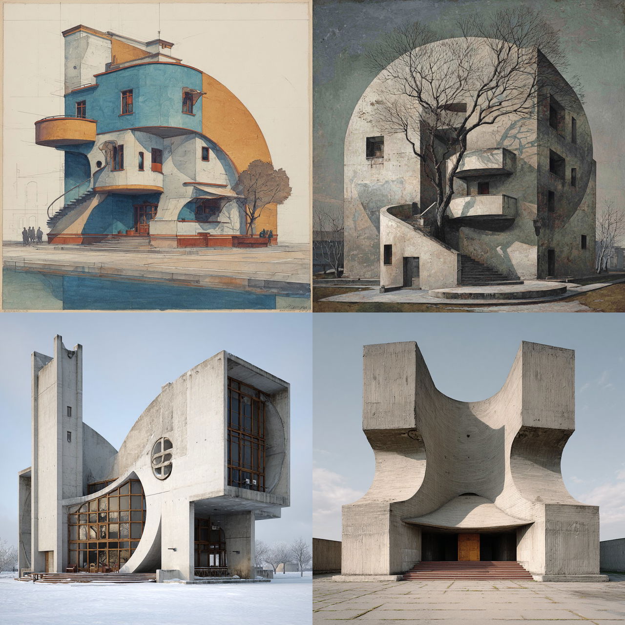 Konstantin Melnikov style, Midjourney V7, render 1 of 4