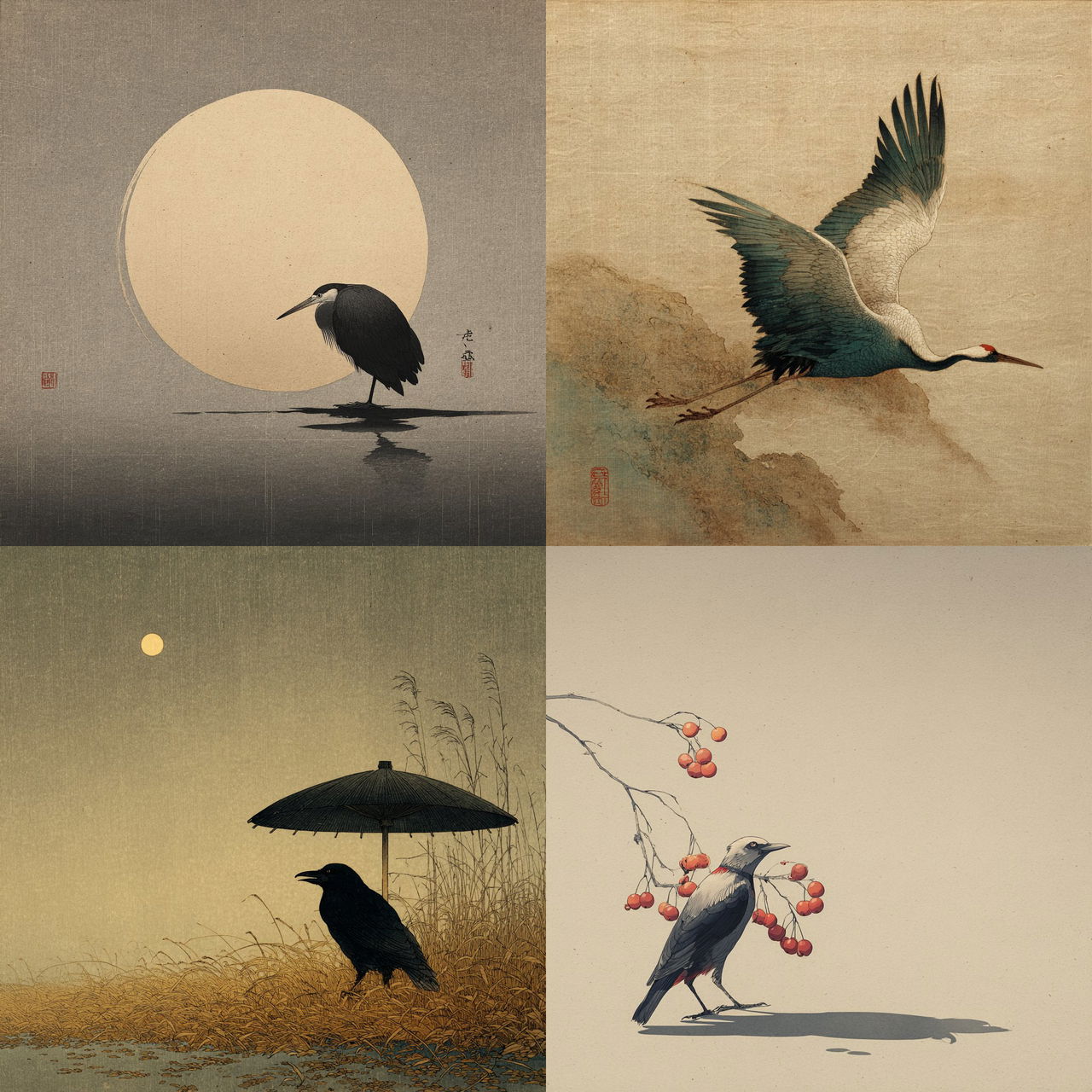 Koson Ohara style, Midjourney V7, render 1 of 4