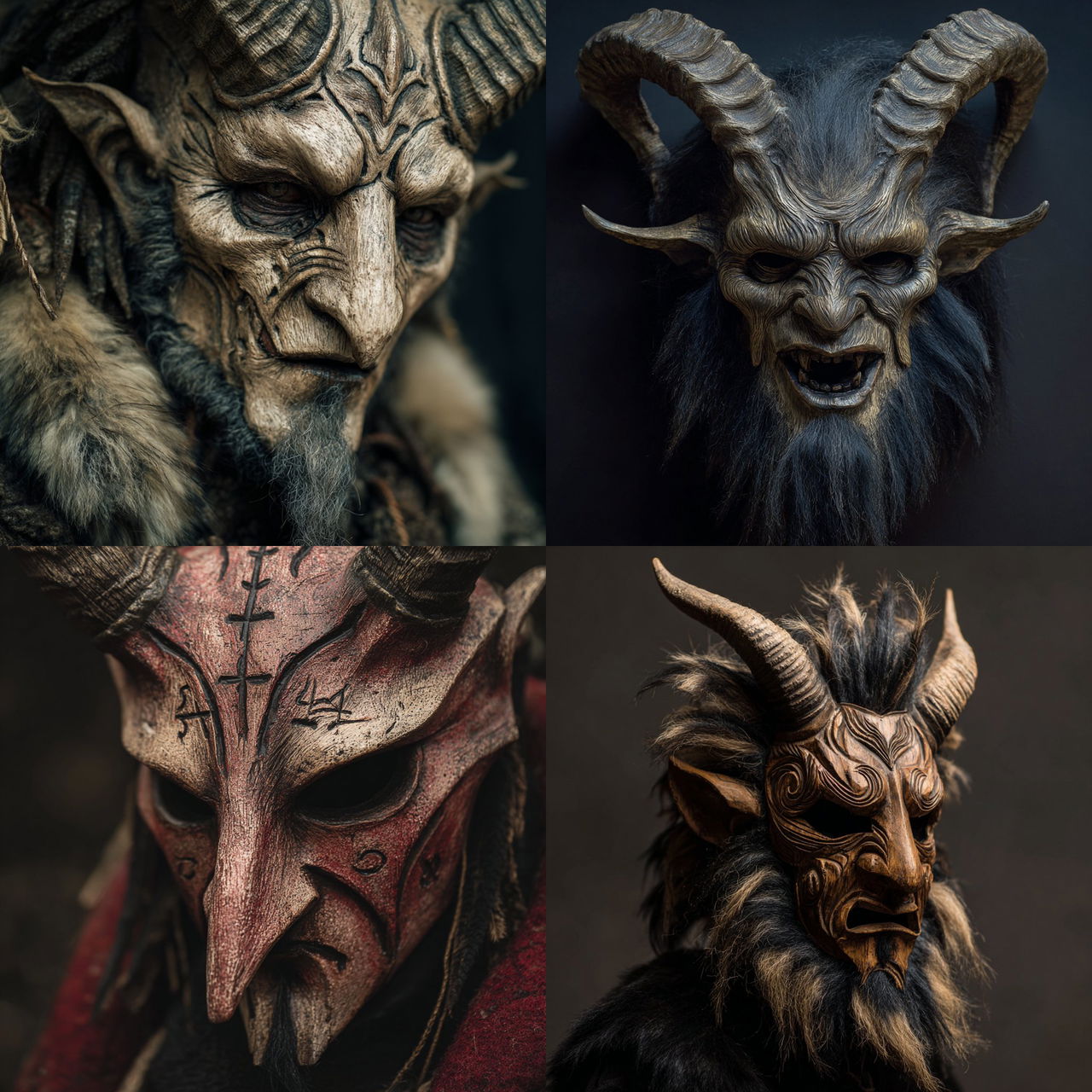Krampusnacht festival mask style, Midjourney V7, render 1 of 4