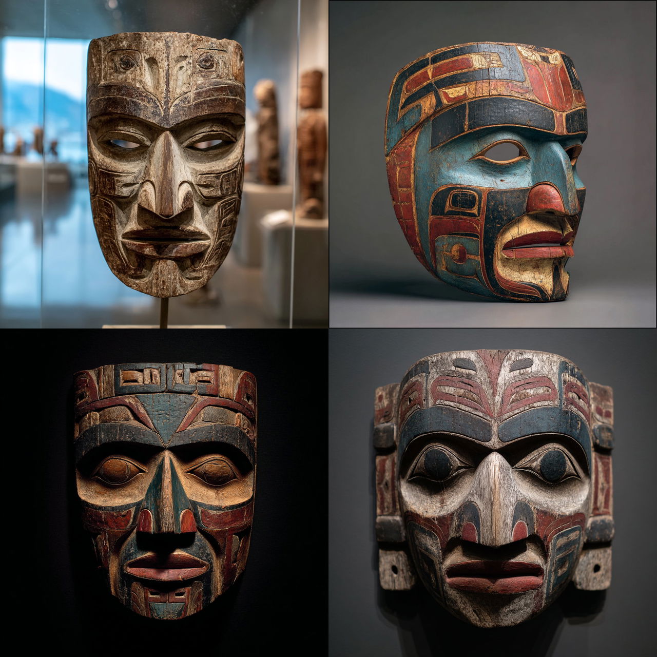 Kwakiutl mask style, Midjourney V7, render 1 of 4