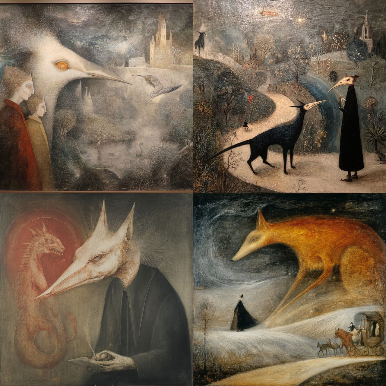 Leonora Carrington style, Midjourney V7, render 1 of 4