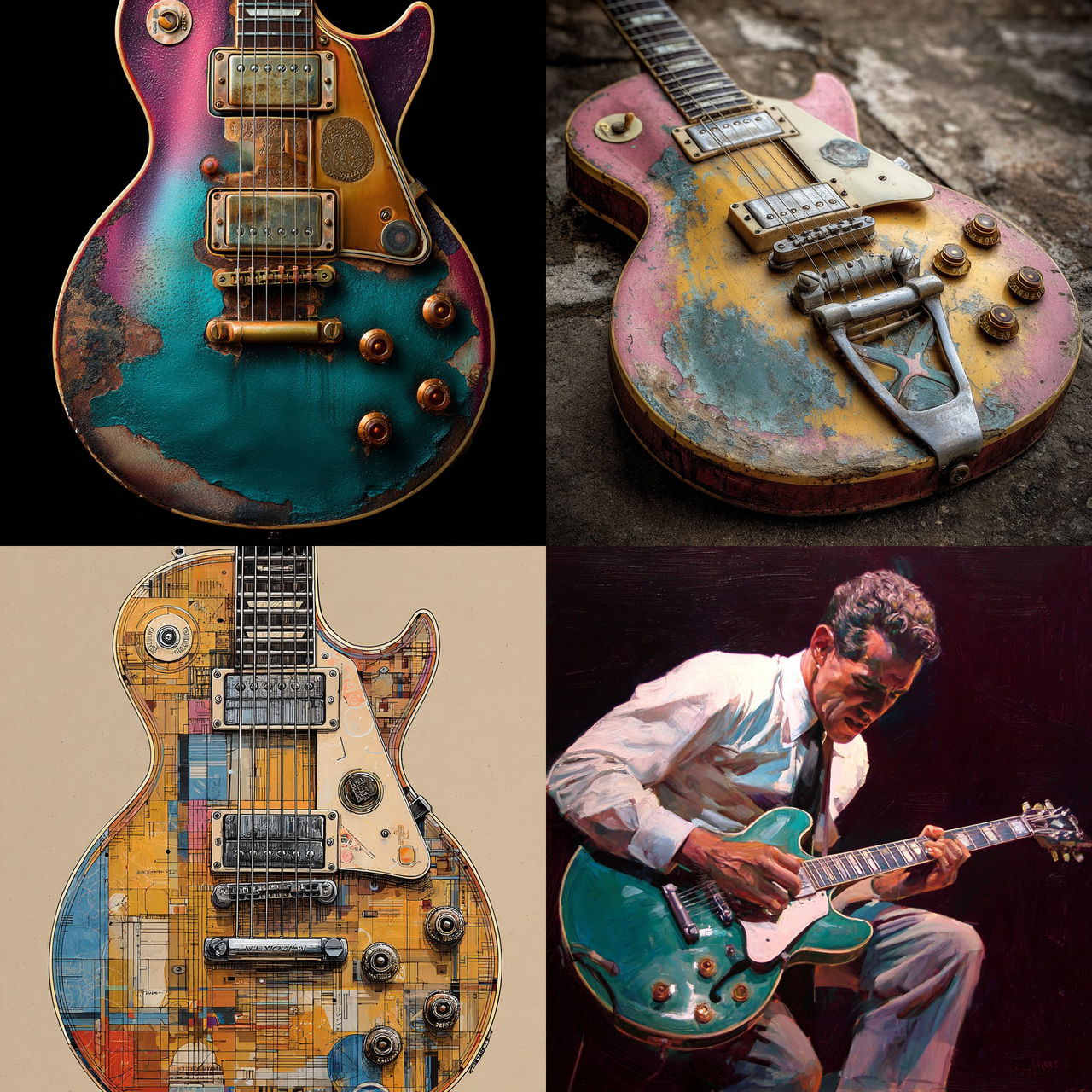 Les Paul style, Midjourney V7, render 1 of 4