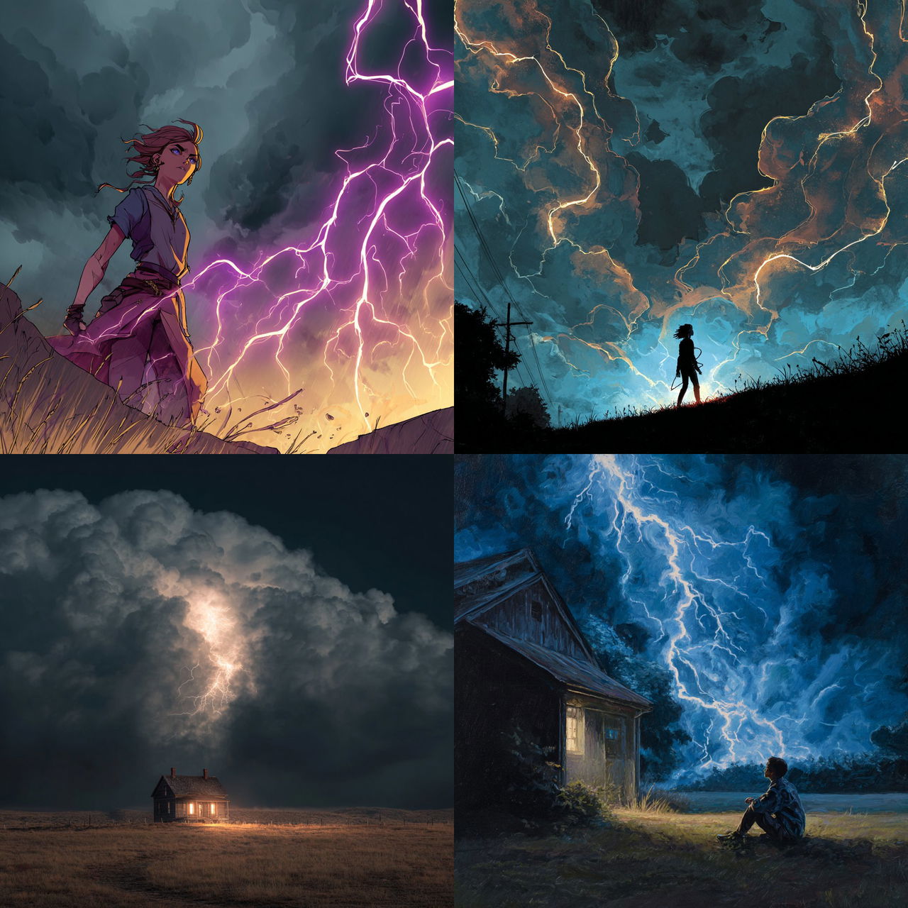 Lit by lightning style, Midjourney V7, render 1 of 4