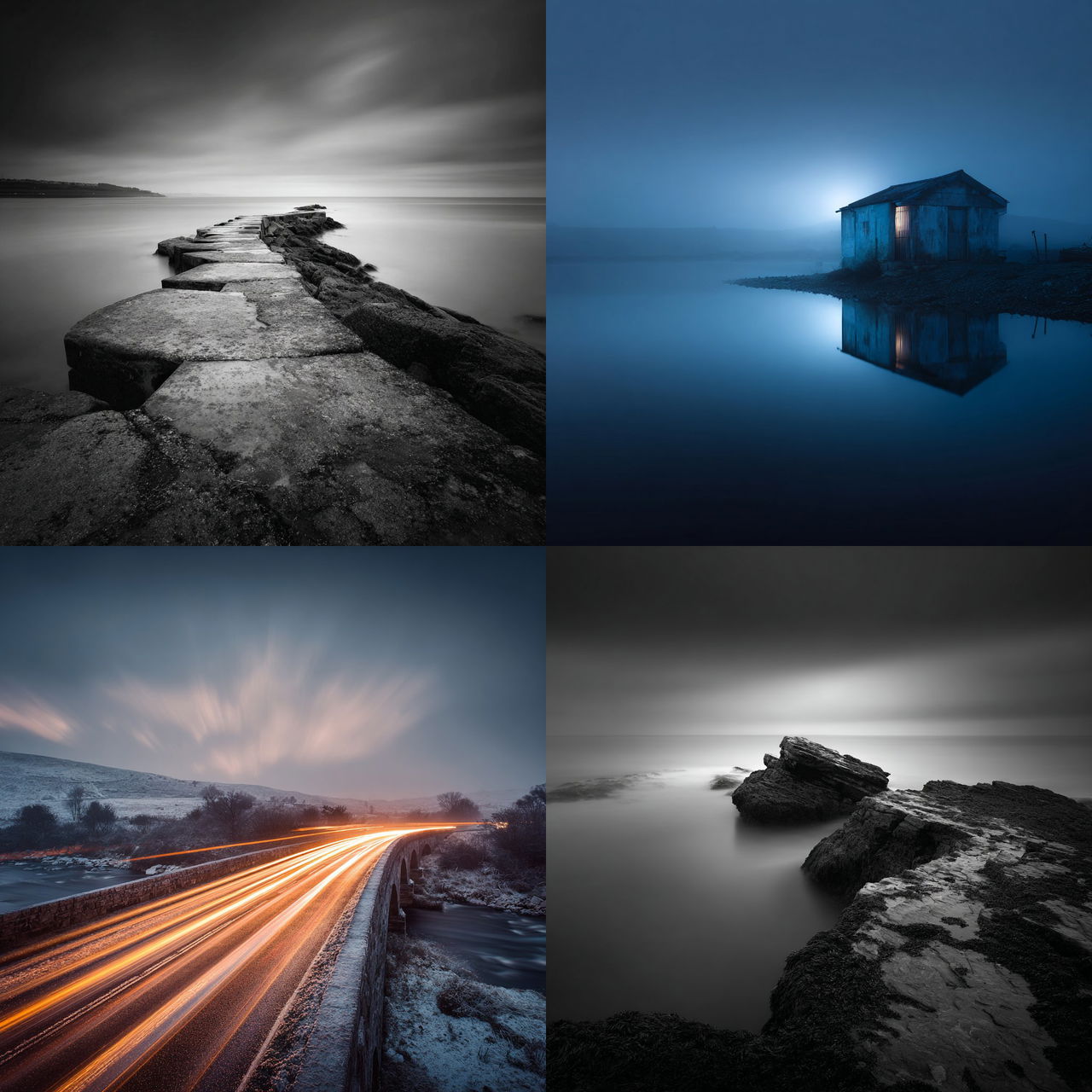Long exposure photography style, Midjourney V7, render 1 of 4