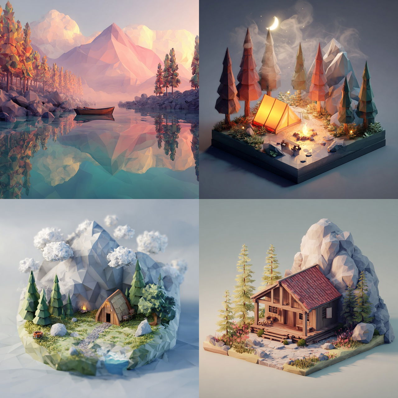 Low-poly style, Midjourney V7, render 1 of 4