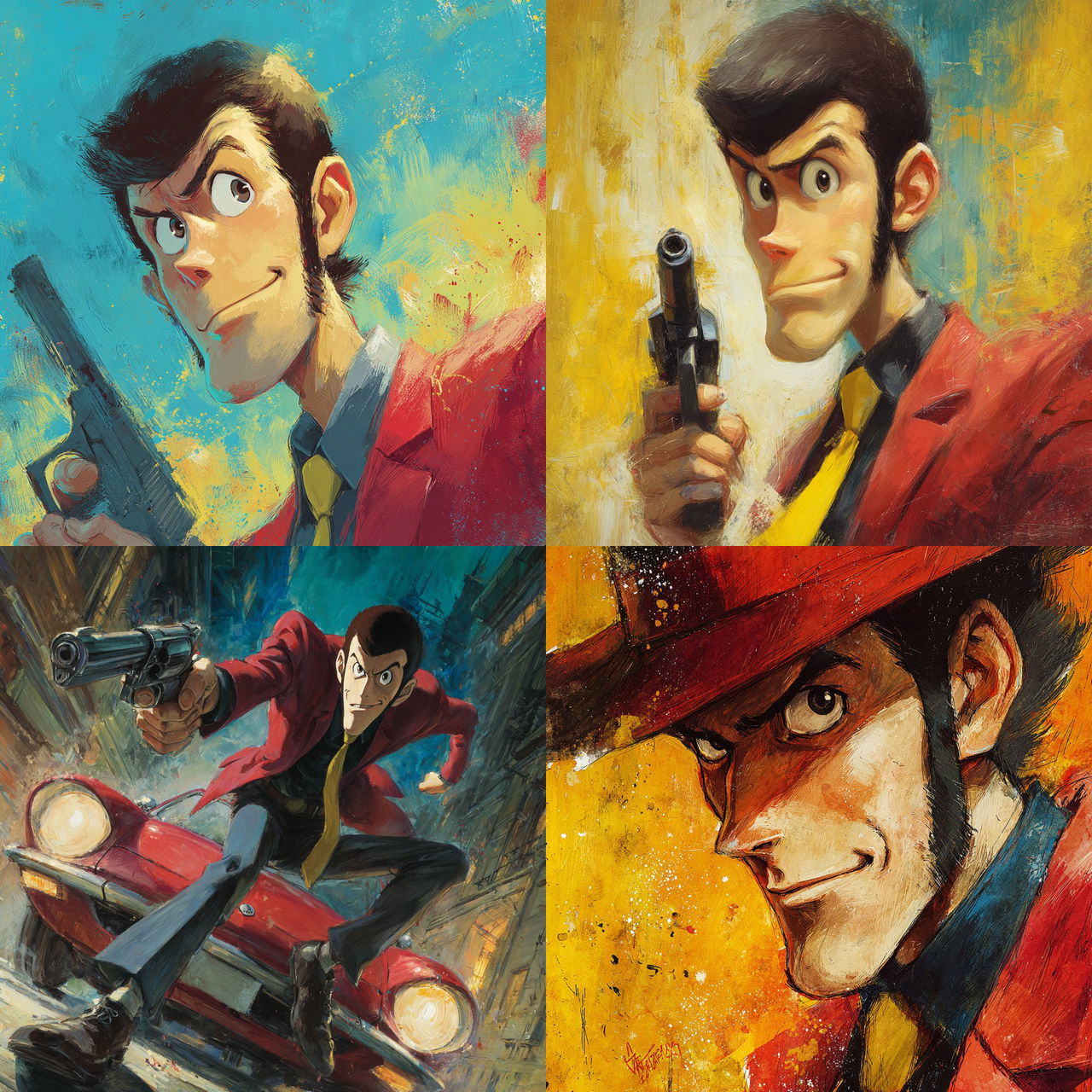 Lupin the Third style, Midjourney V7, render 1 of 4