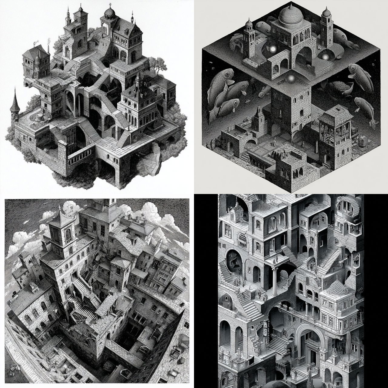 M. C. Escher style, Midjourney V7, render 1 of 4