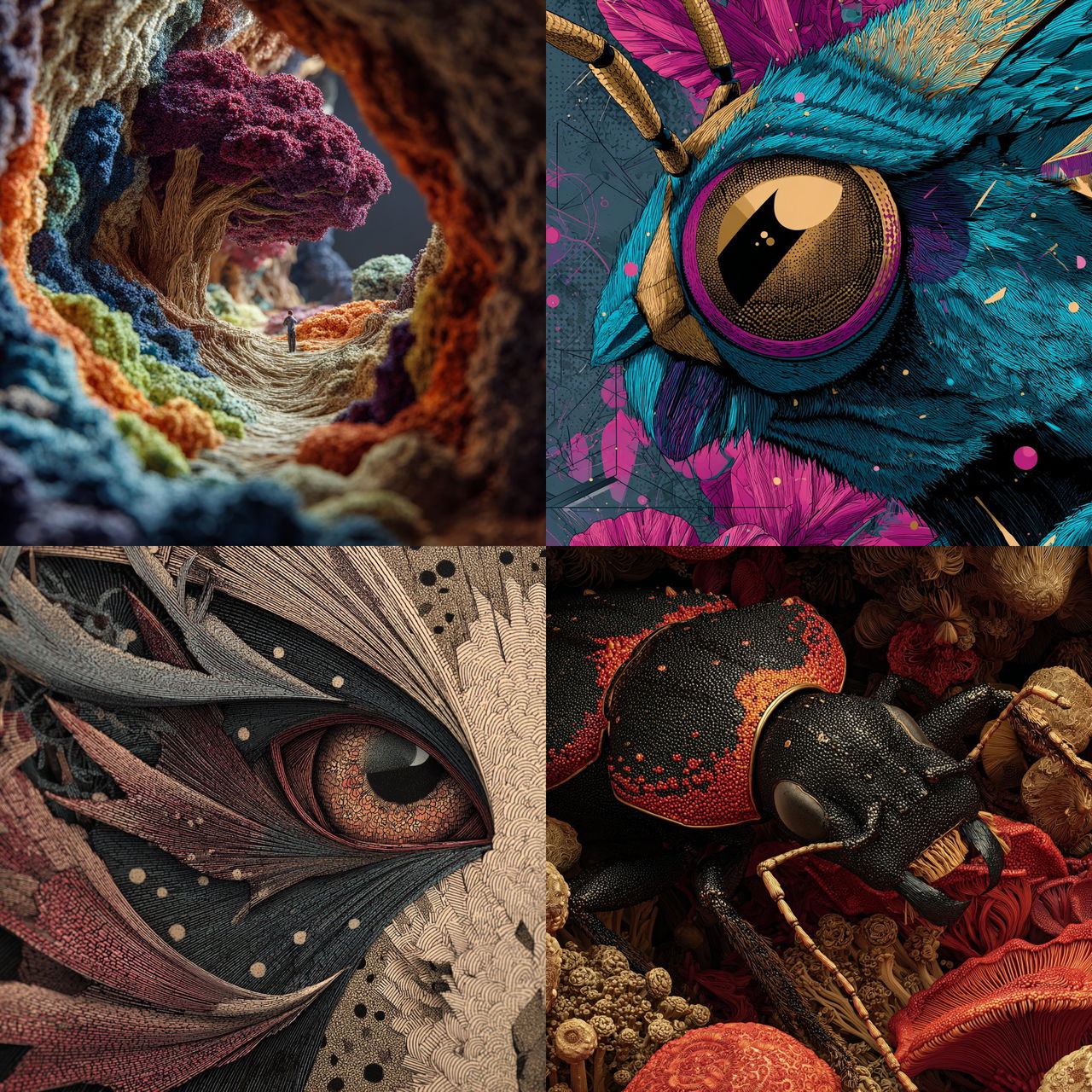 Macro view style, Midjourney V7, render 1 of 4