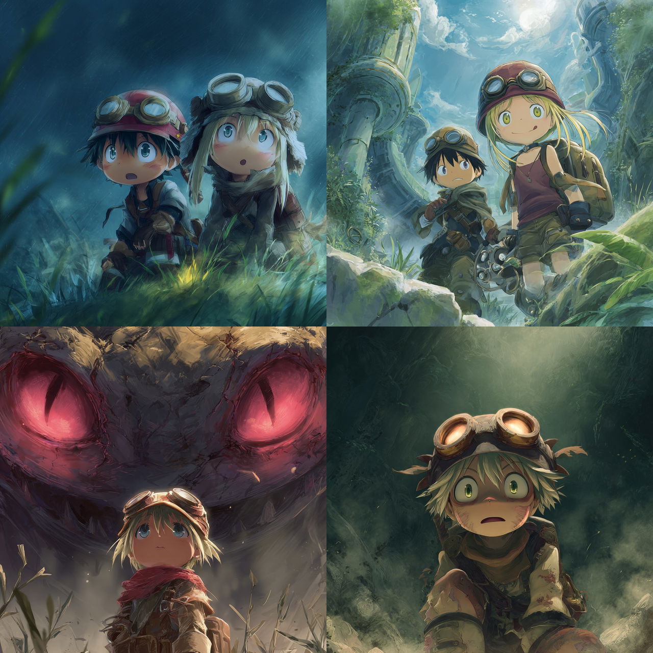Made in Abyss style, Midjourney V7, render 1 of 4