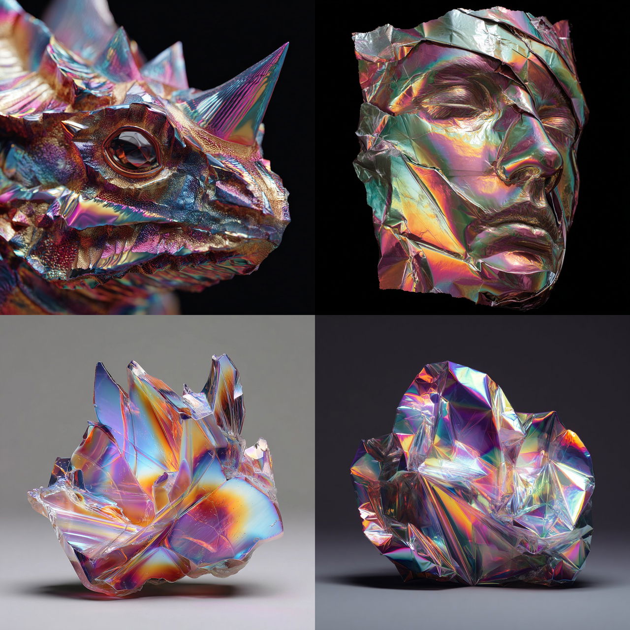 Made of iridescent foil style, Midjourney V7, render 1 of 4