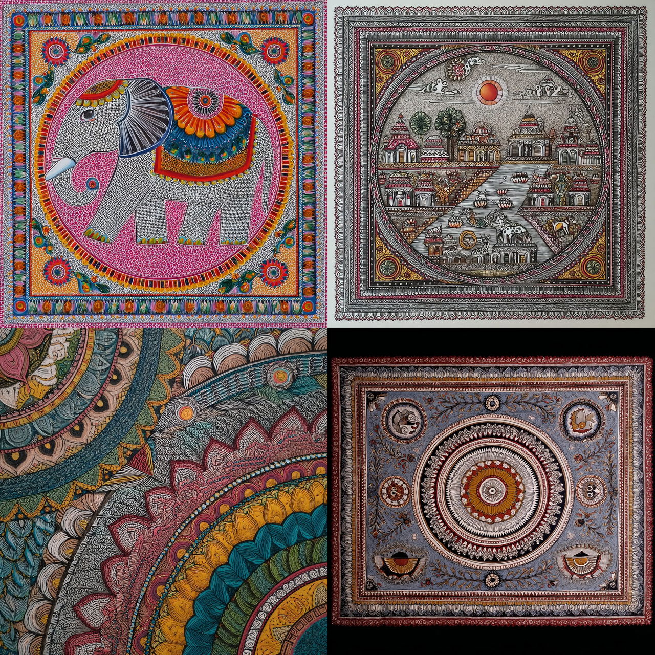 Madhubani painting style, Midjourney V7, render 1 of 4