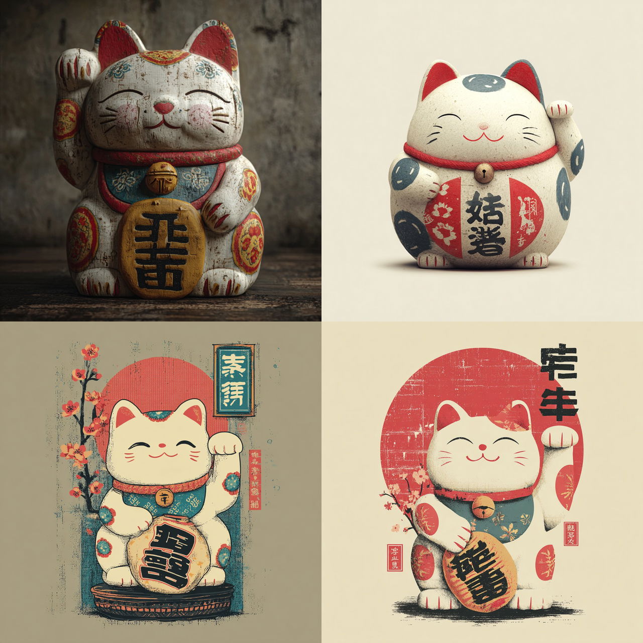 Maneki-neko style, Midjourney V7, render 1 of 4