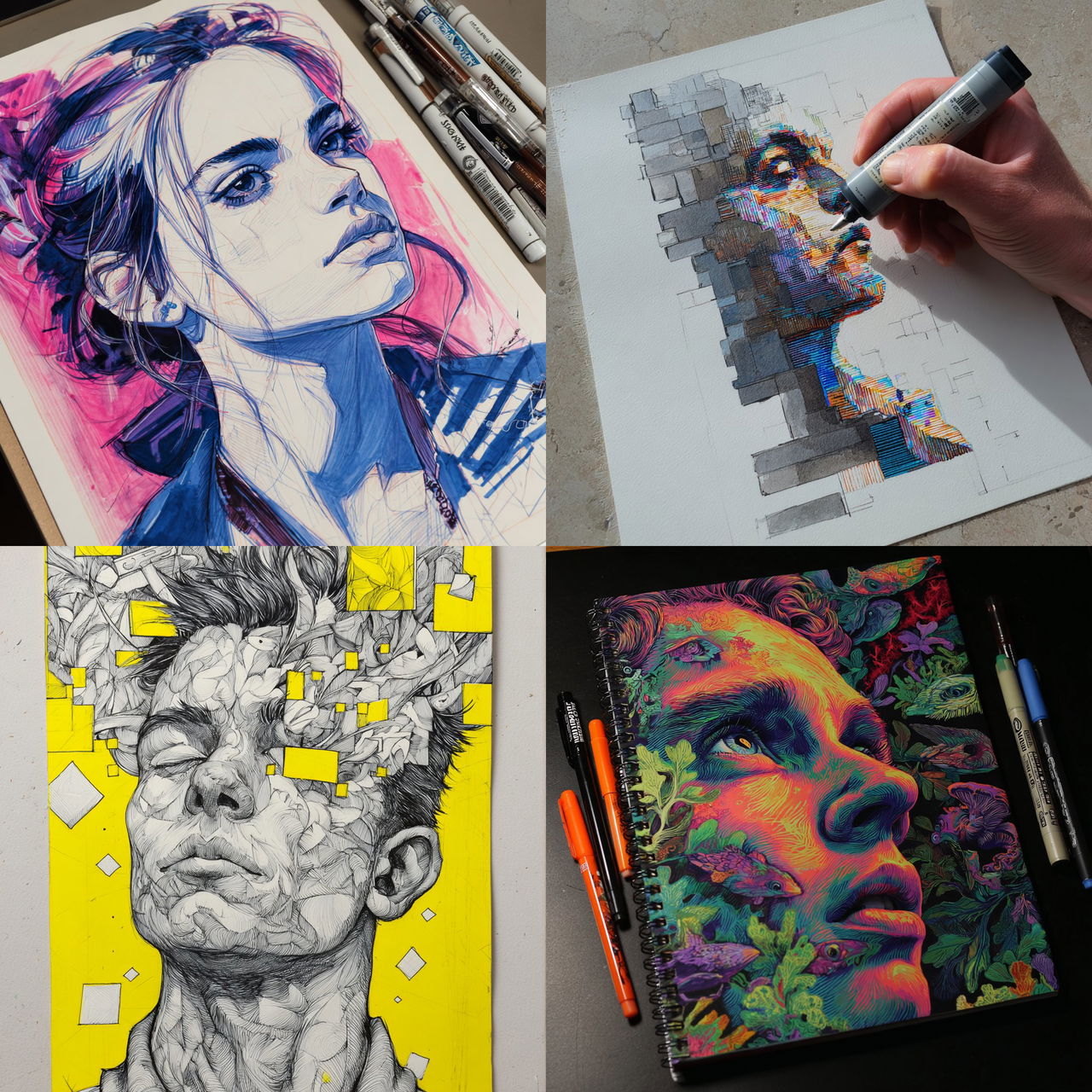 Marker drawing style, Midjourney V7, render 1 of 4