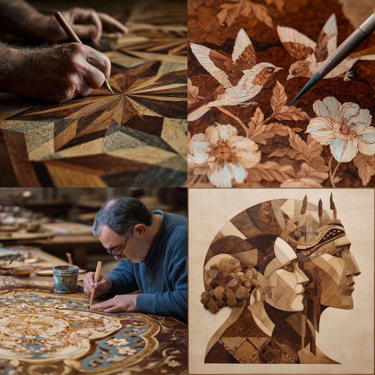 Marquetry style, Midjourney V7, render 1 of 4