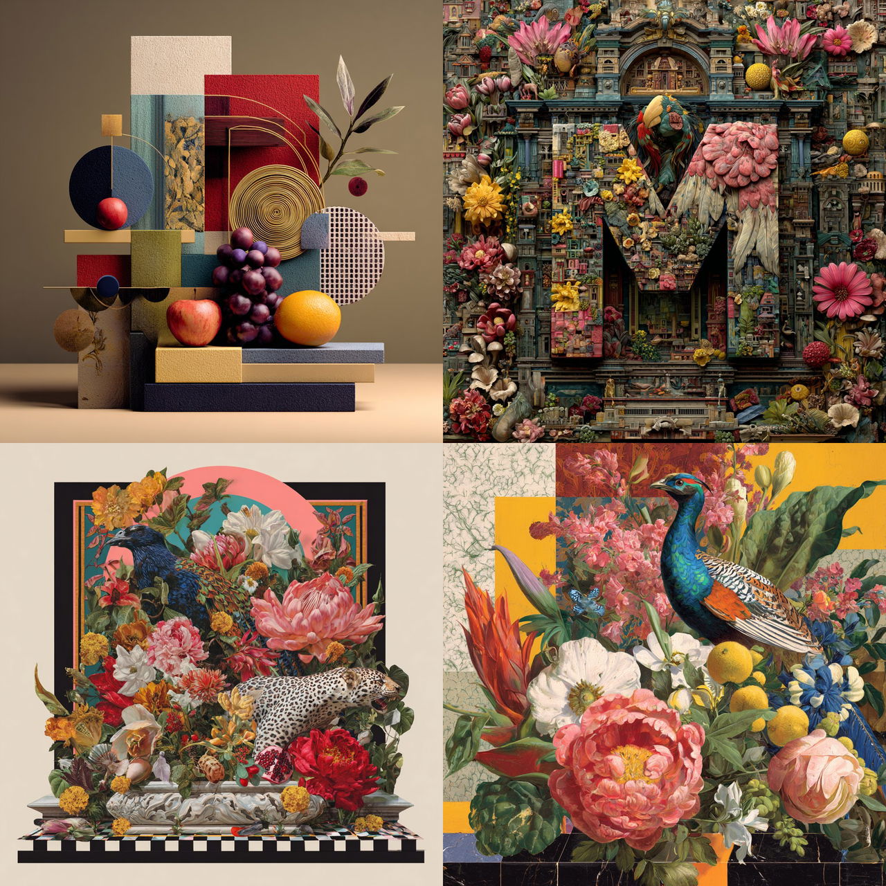 Maximalist composition style, Midjourney V7, render 1 of 4