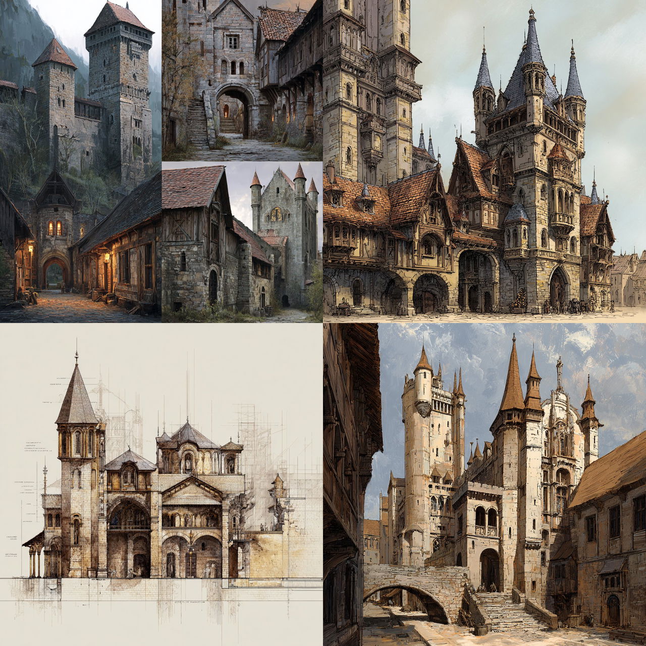 Medieval architecture style, Midjourney V7, render 1 of 4