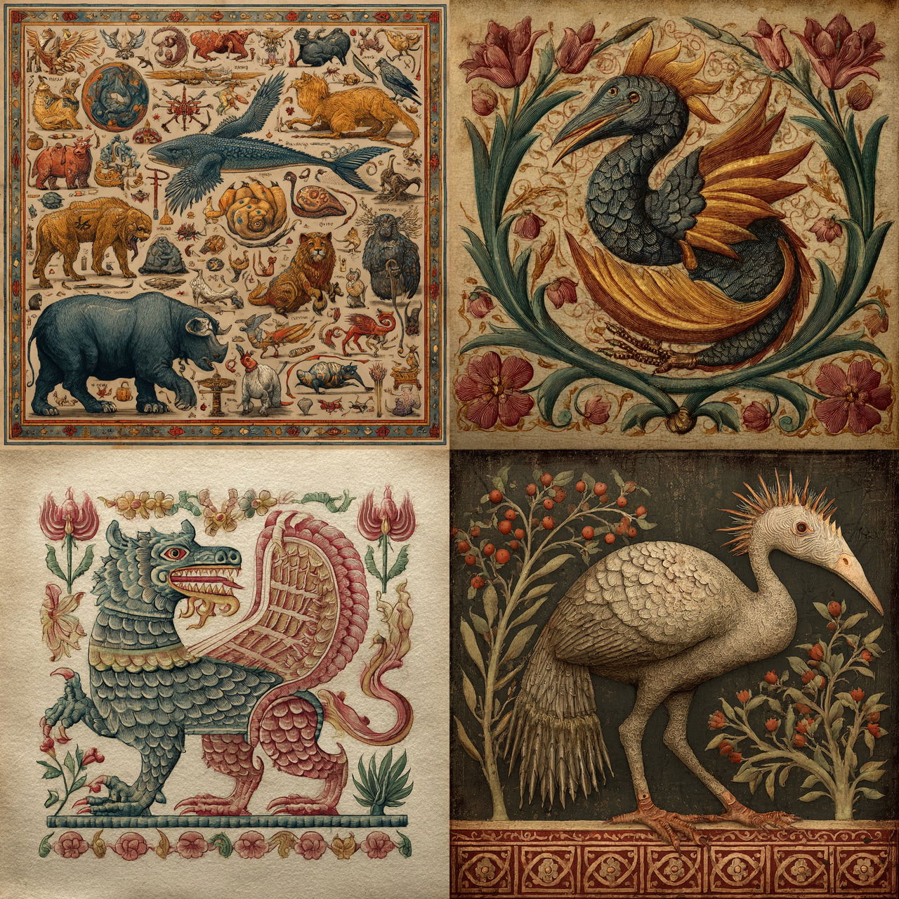 Medieval Bestiary style, Midjourney V7, render 1 of 4