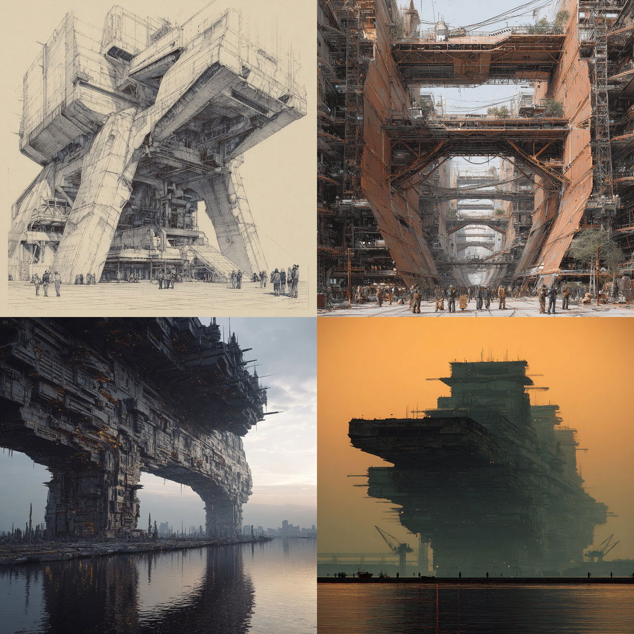 Megastructure style, Midjourney V7, render 1 of 4