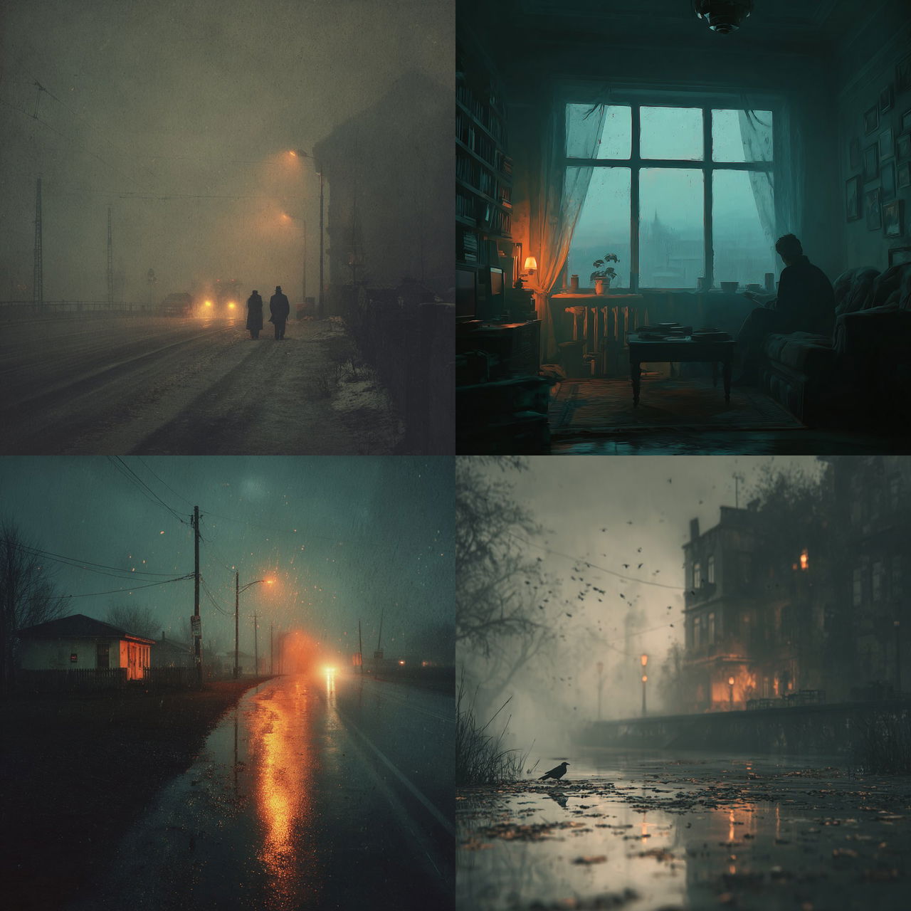 Melancholic atmosphere style, Midjourney V7, render 1 of 4