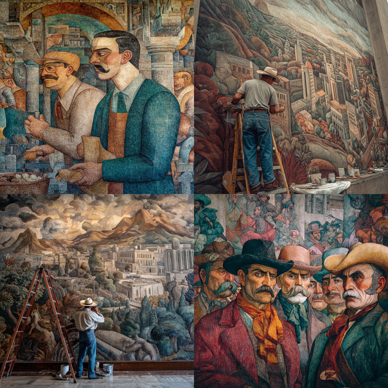 Mexican muralism style, Midjourney V7, render 1 of 4