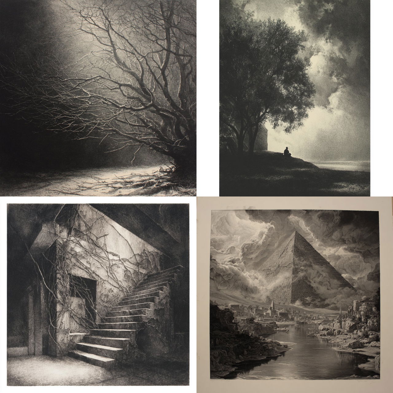 Mezzotint print style, Midjourney V7, render 1 of 4