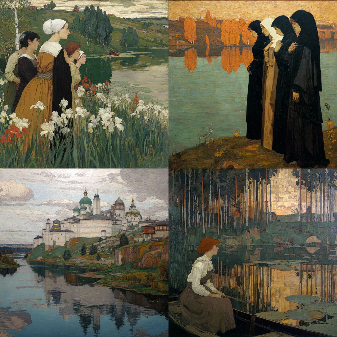 Mikhail Nesterov style, Midjourney V7, render 1 of 4
