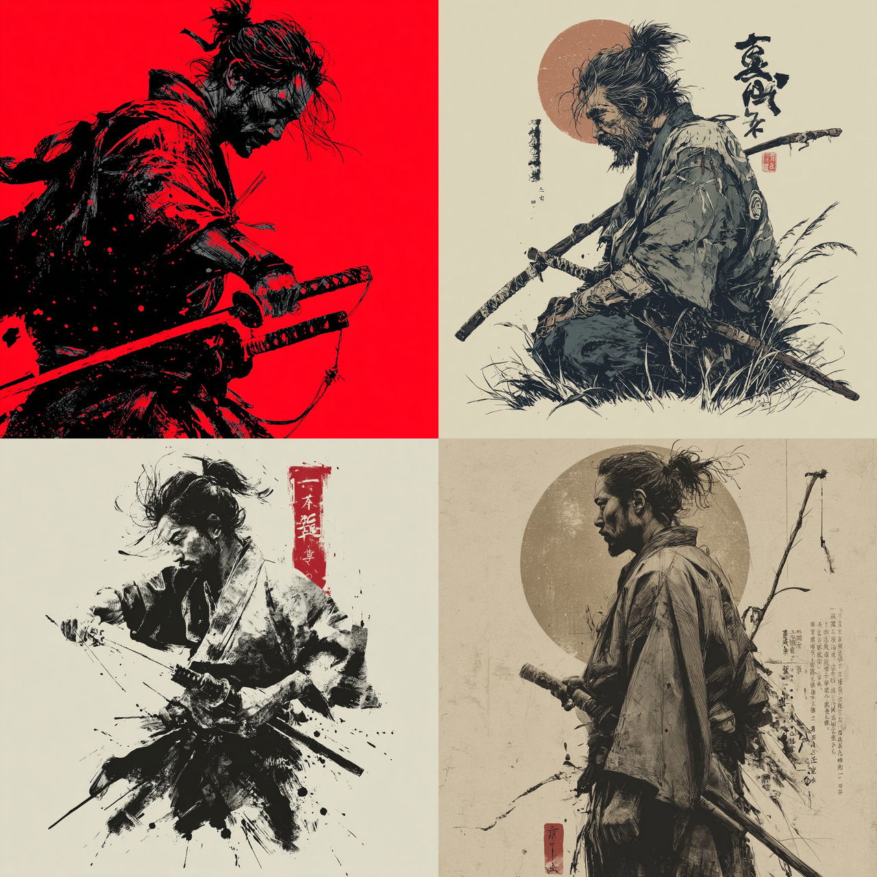 Miyamoto Musashi style, Midjourney V7, render 1 of 4