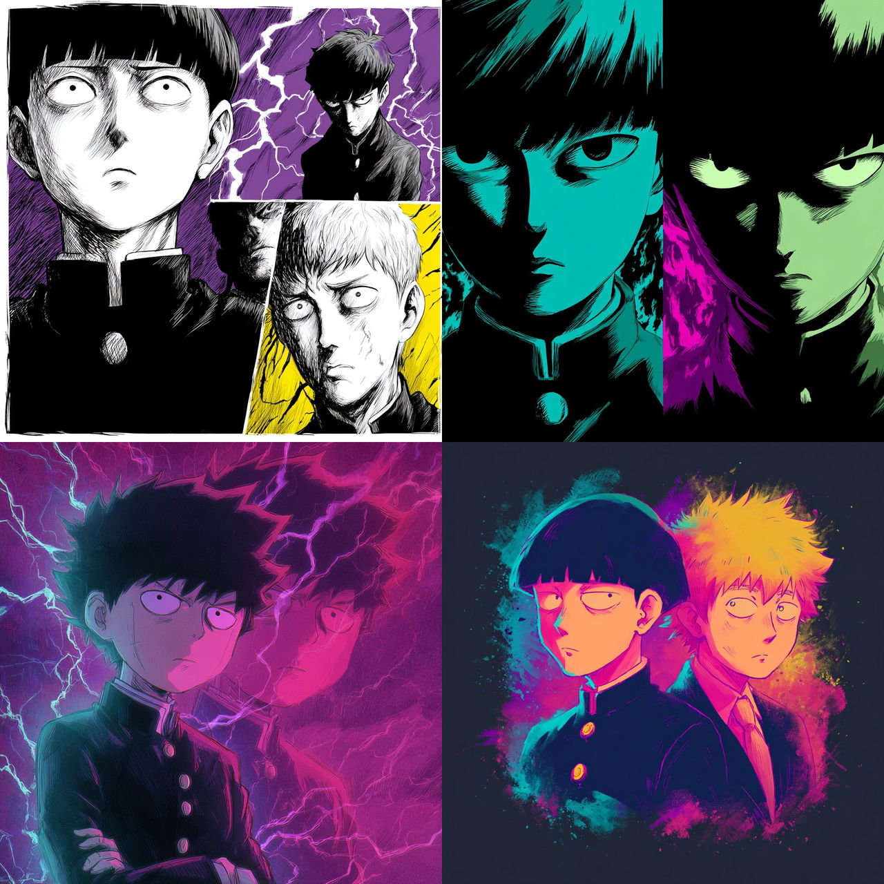 Mob Psycho 100 style, Midjourney V7, render 1 of 4