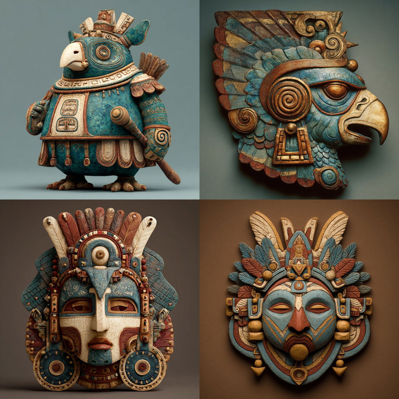 Moche art style, Midjourney V7, render 1 of 4