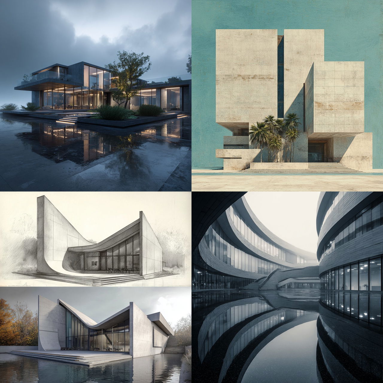 Modern architecture style, Midjourney V7, render 1 of 4