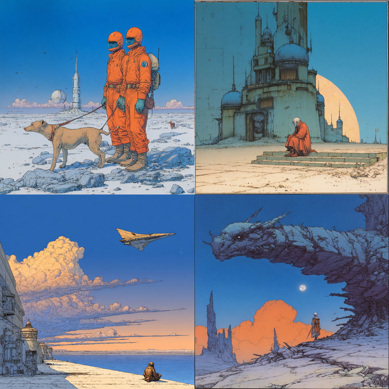 Moebius style, Midjourney V7, render 1 of 4