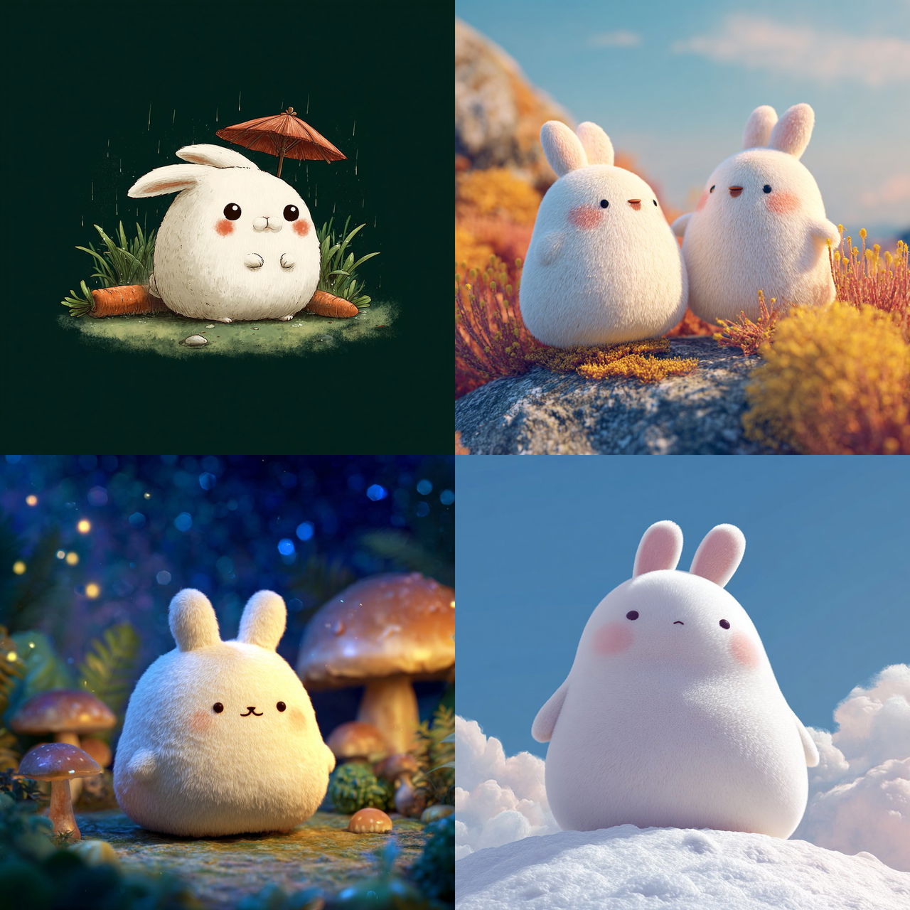 Molang style, Midjourney V7, render 1 of 4
