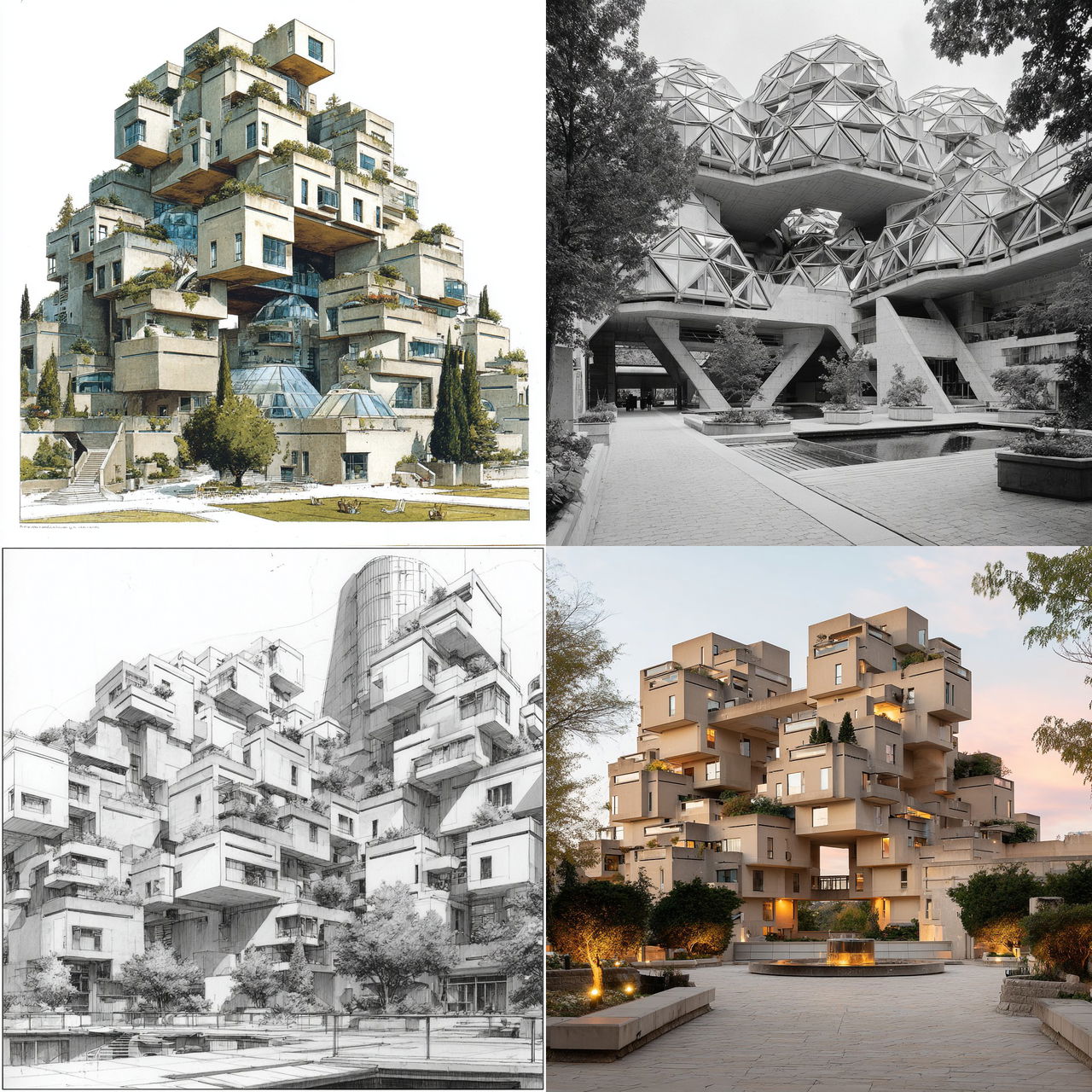 Moshe Safdie style, Midjourney V7, render 1 of 4