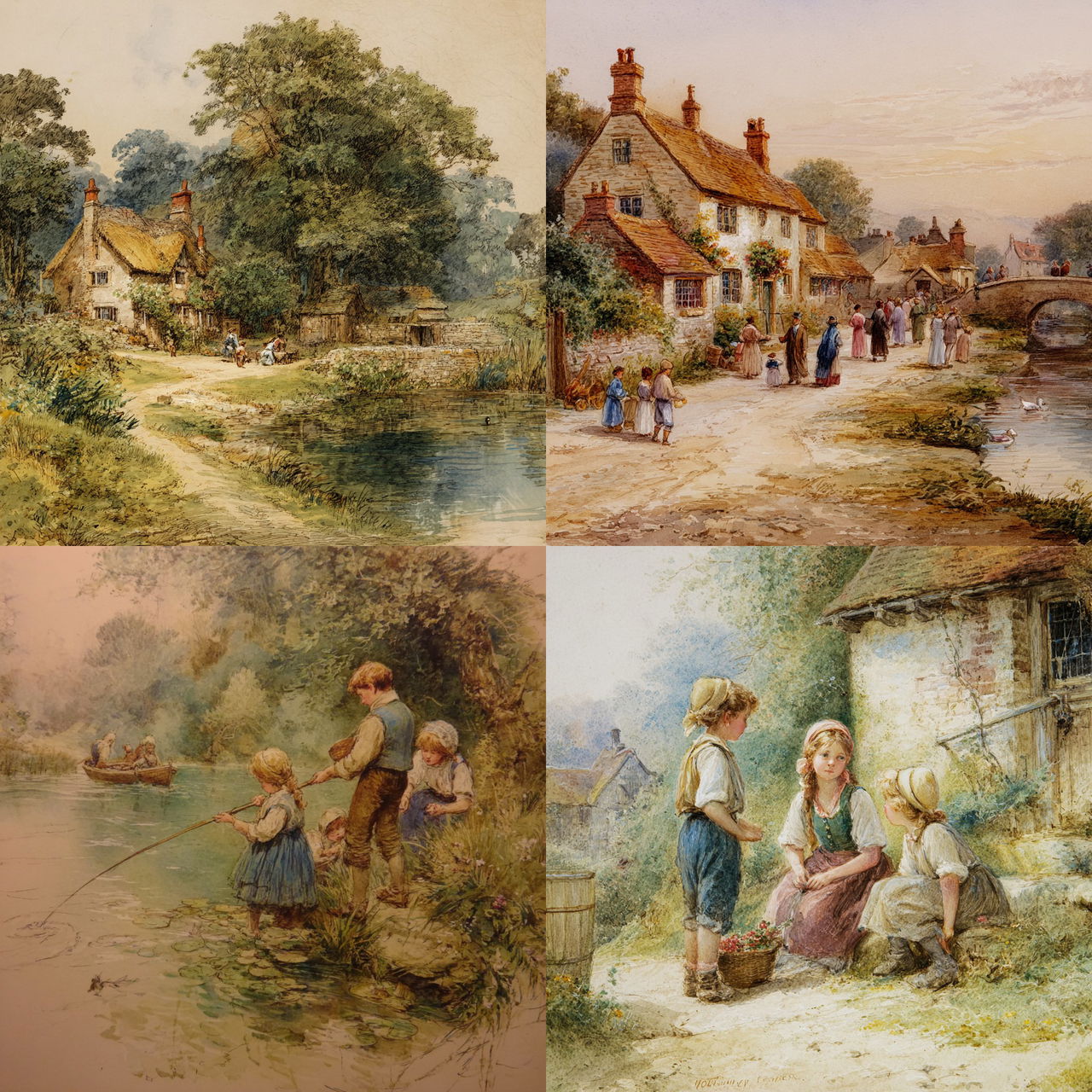 Myles Birket Foster style, Midjourney V7, render 1 of 4